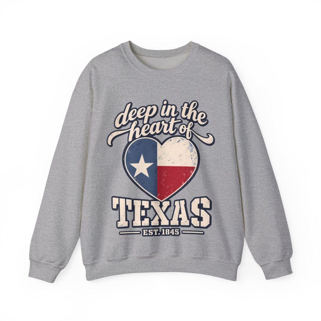 Deep in the Heart of Texas Crewneck Sweatshirt in Sport Grey, front view