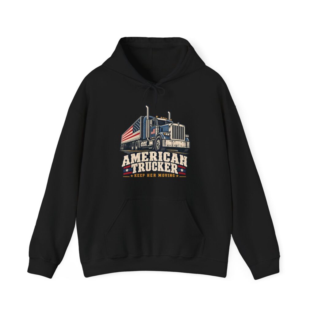 American Trucker Hoodie in Black, front view