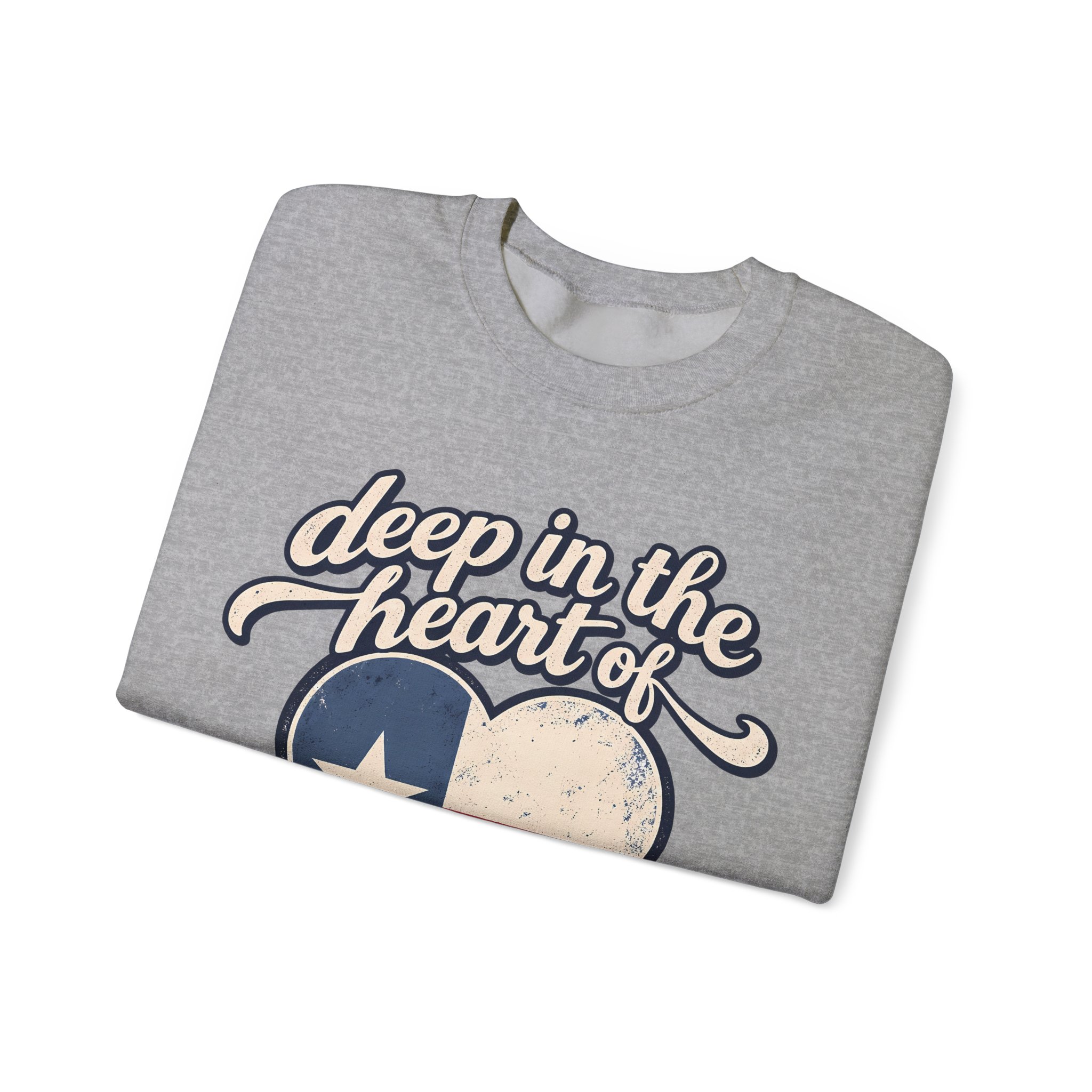 Deep in the Heart of Texas Crewneck Sweatshirt in Sport Grey, folded