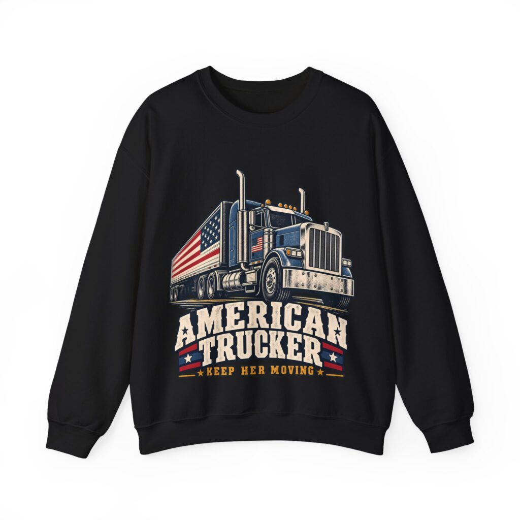 American Trucker Crewneck Sweatshirt in Black, front view
