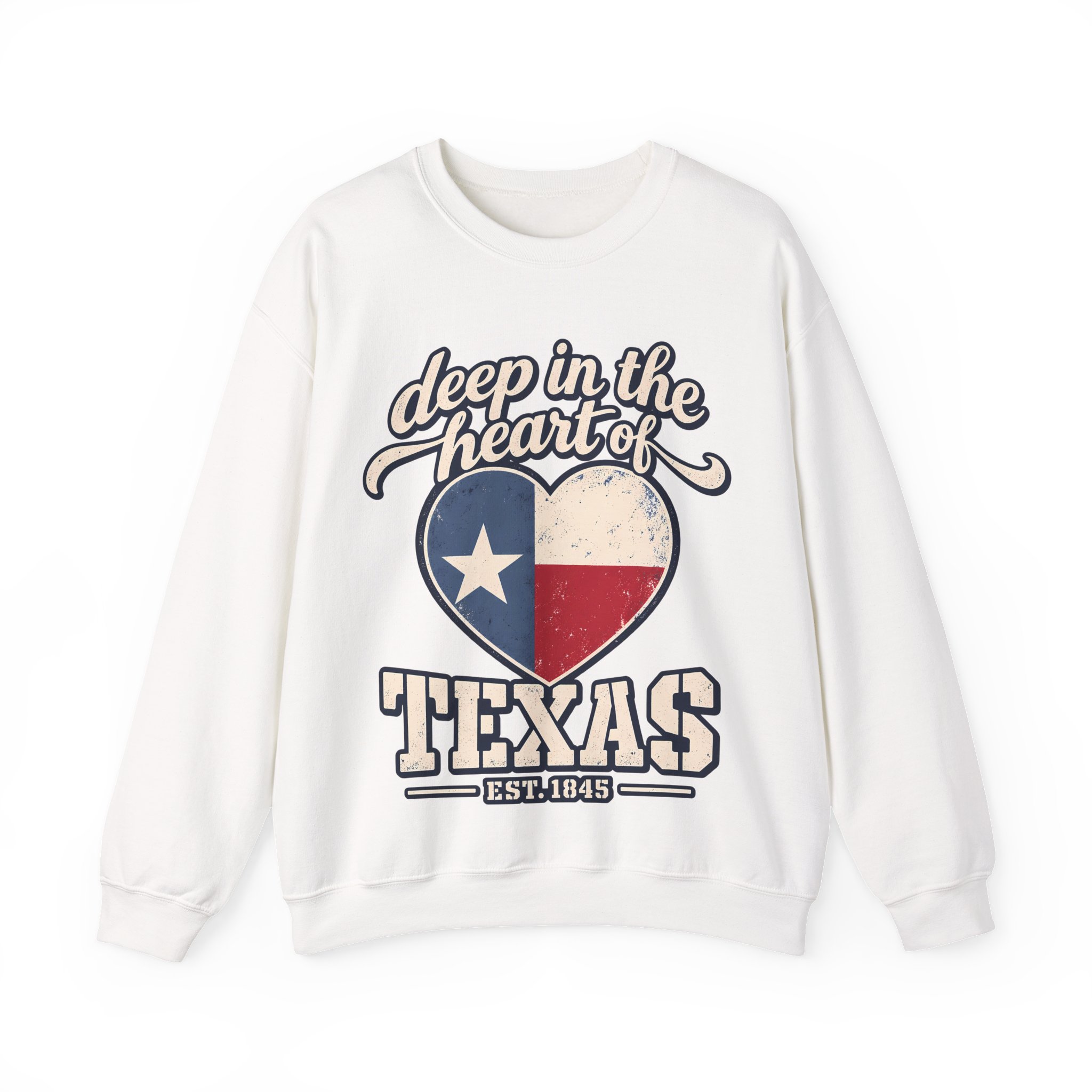 Deep in the Heart of Texas Crewneck Sweatshirt in White, front view