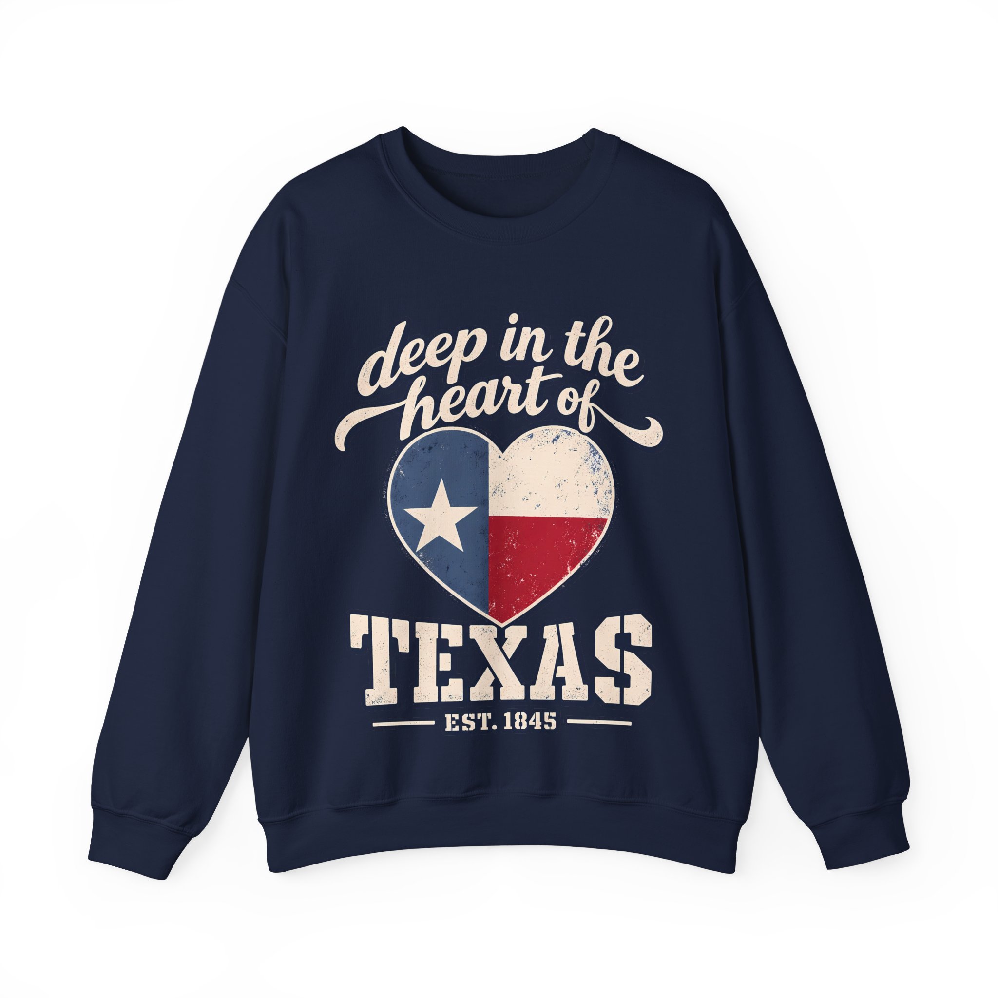 Deep in the Heart of Texas Crewneck Sweatshirt in Navy, front view