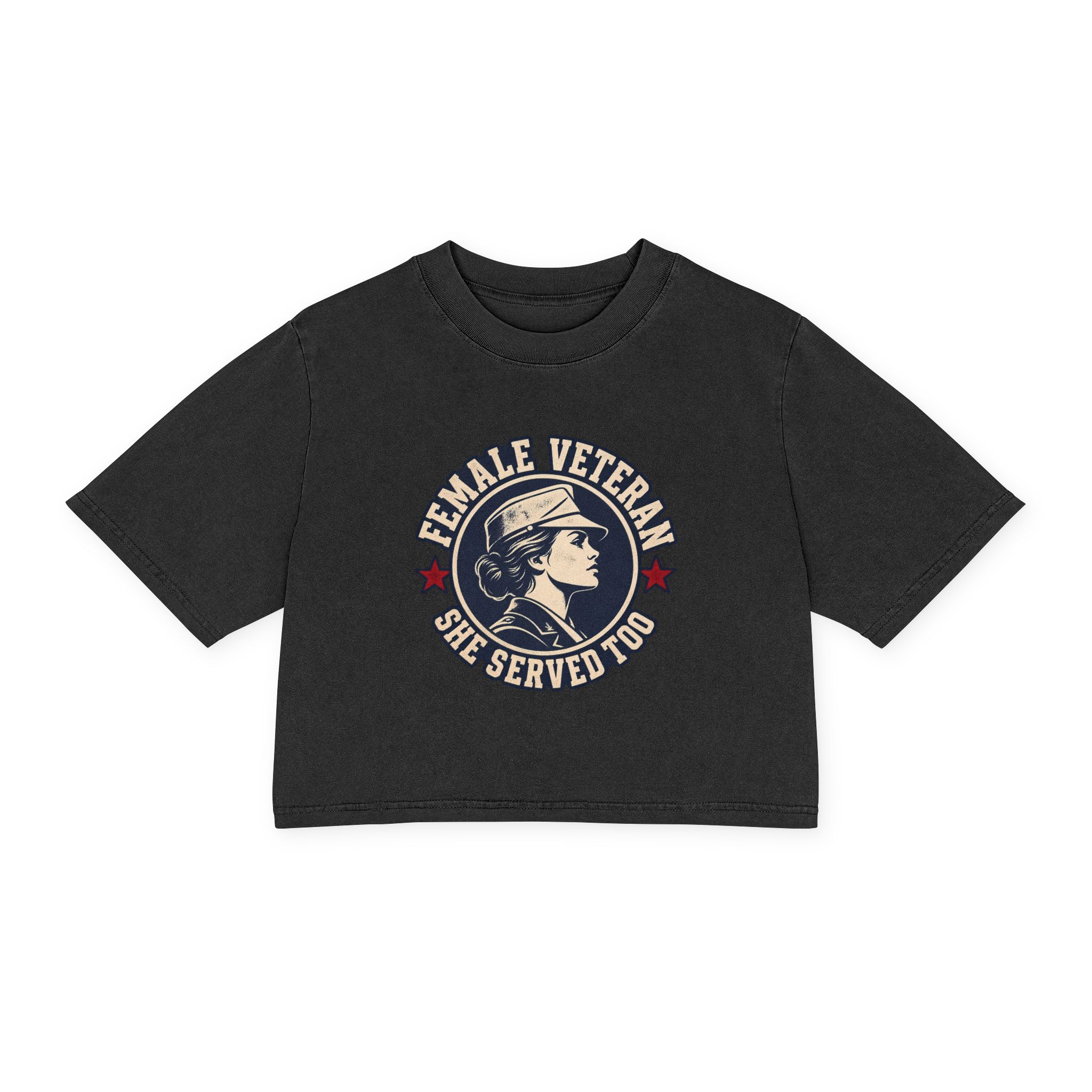 Female Veteran, She Served Too Women's Cropped Tee - Image 3