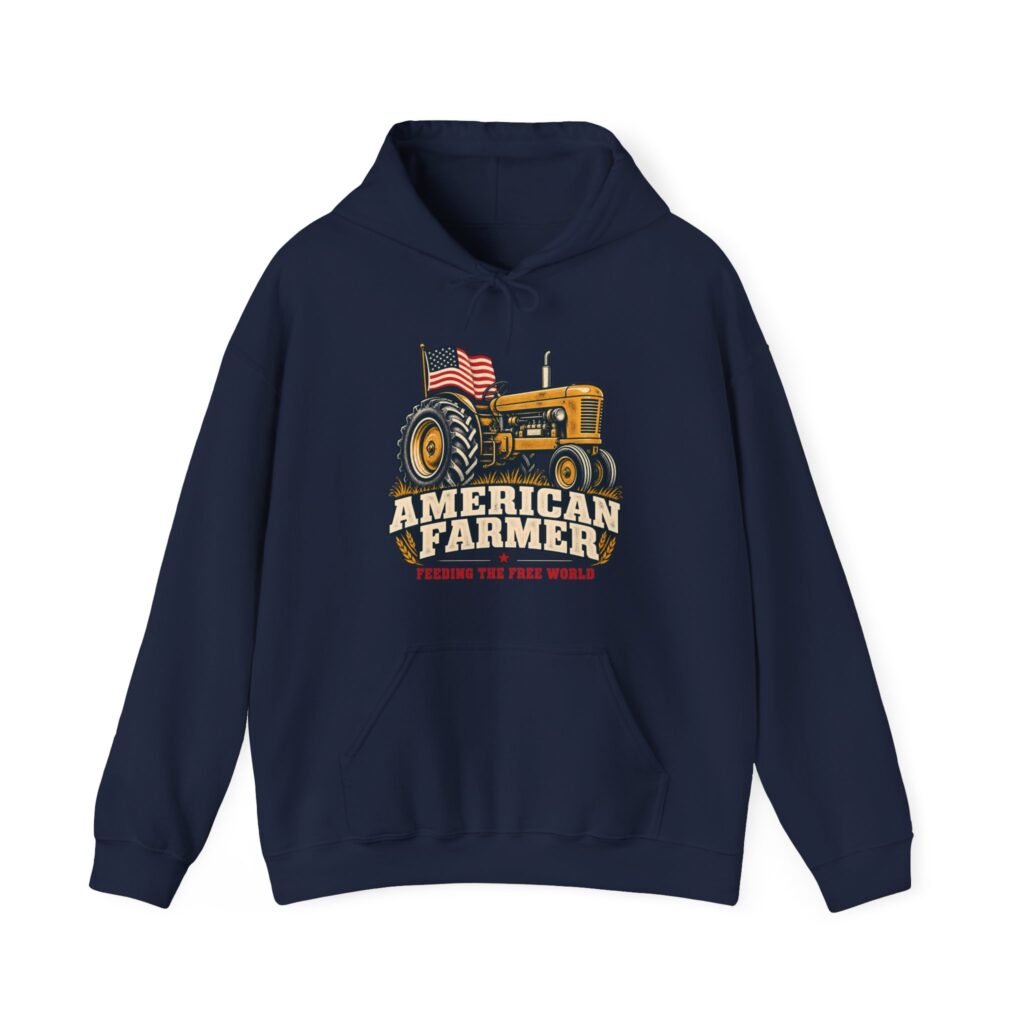 American Farmer Hoodie in Navy, front view