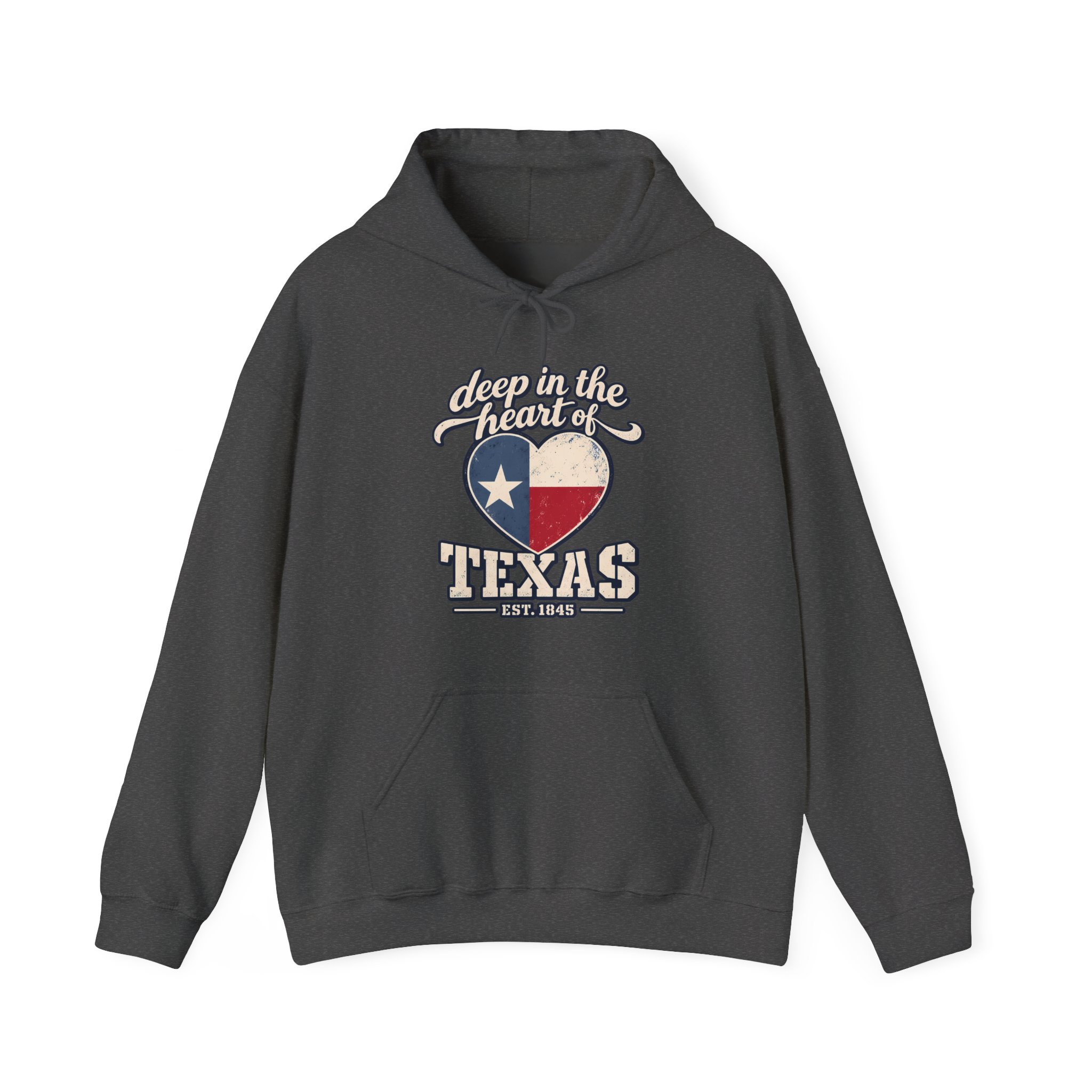 Deep in the Heart of Texas Hoodie in Dark Heather, front view