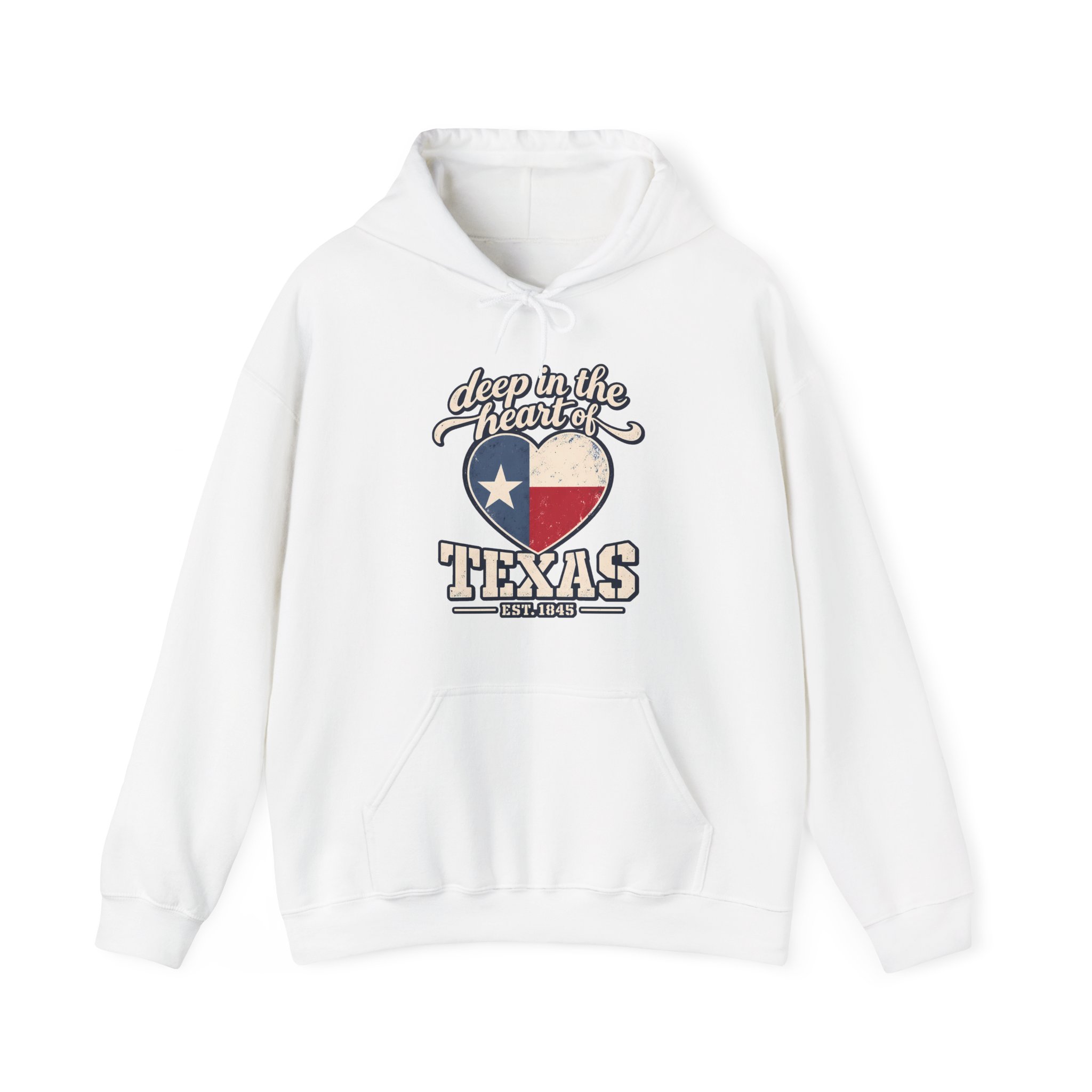 Deep in the Heart of Texas Hoodie in White, front view