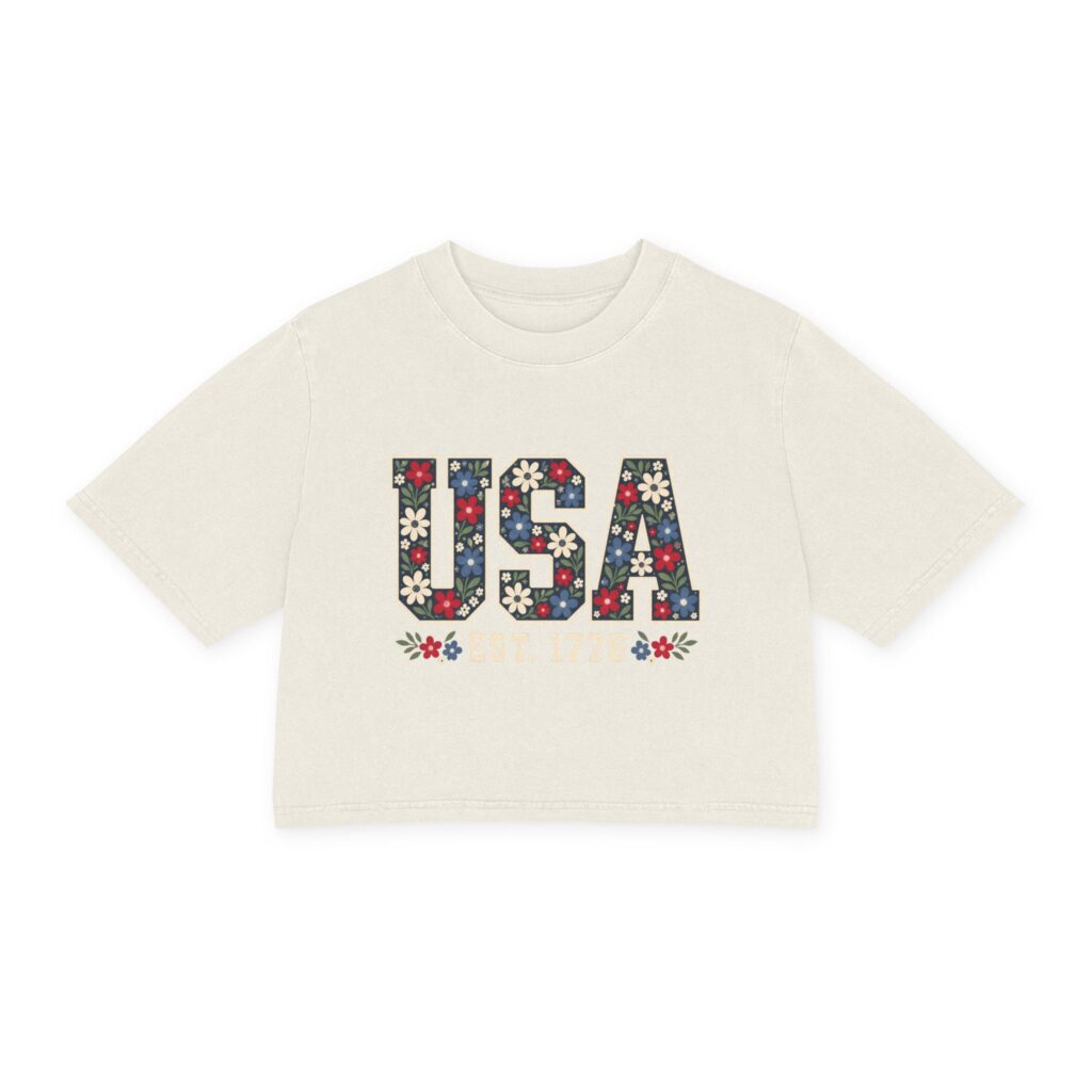 USA Floral Est. 1776 Women's Cropped Tee