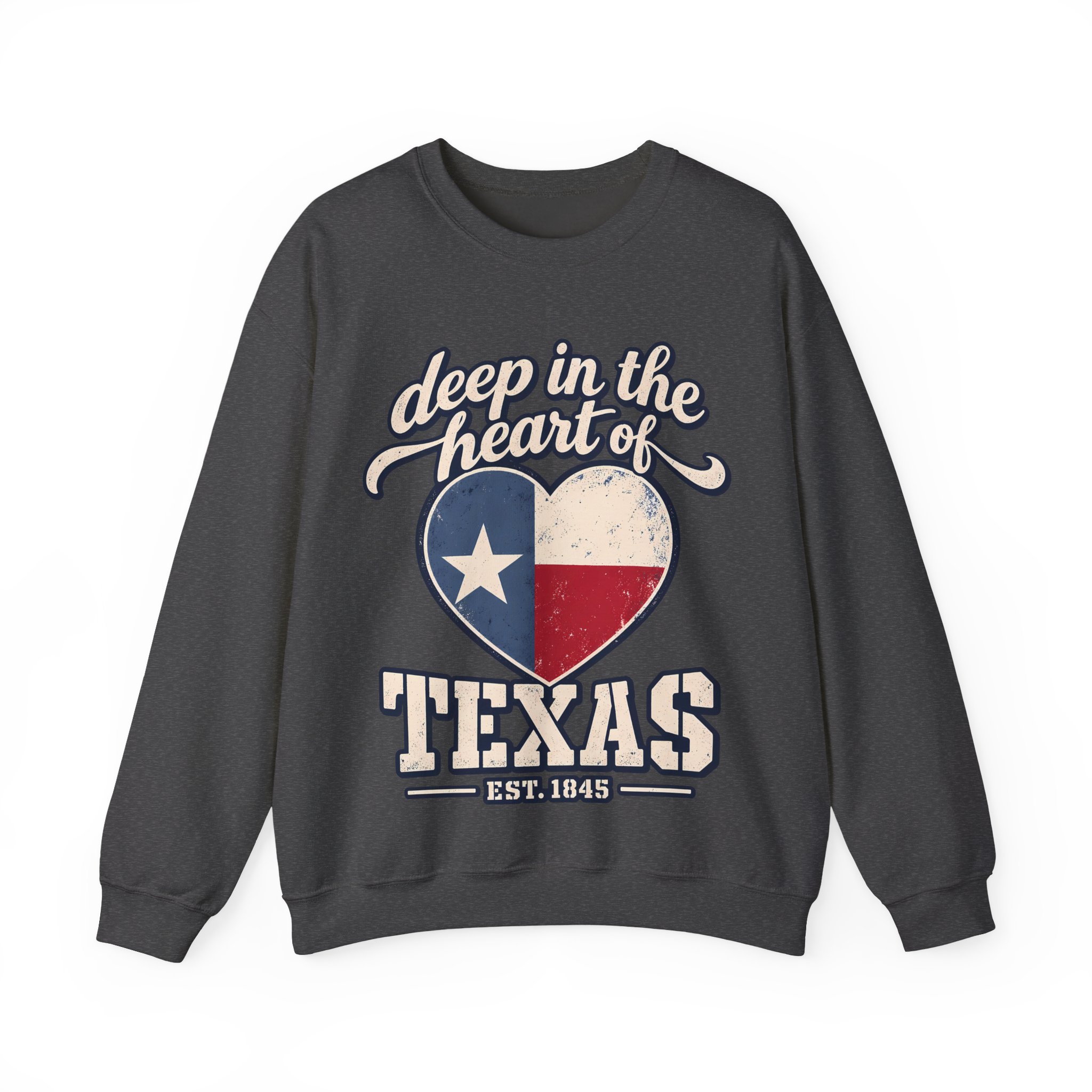 Deep in the Heart of Texas Crewneck Sweatshirt in Dark Heather, front view