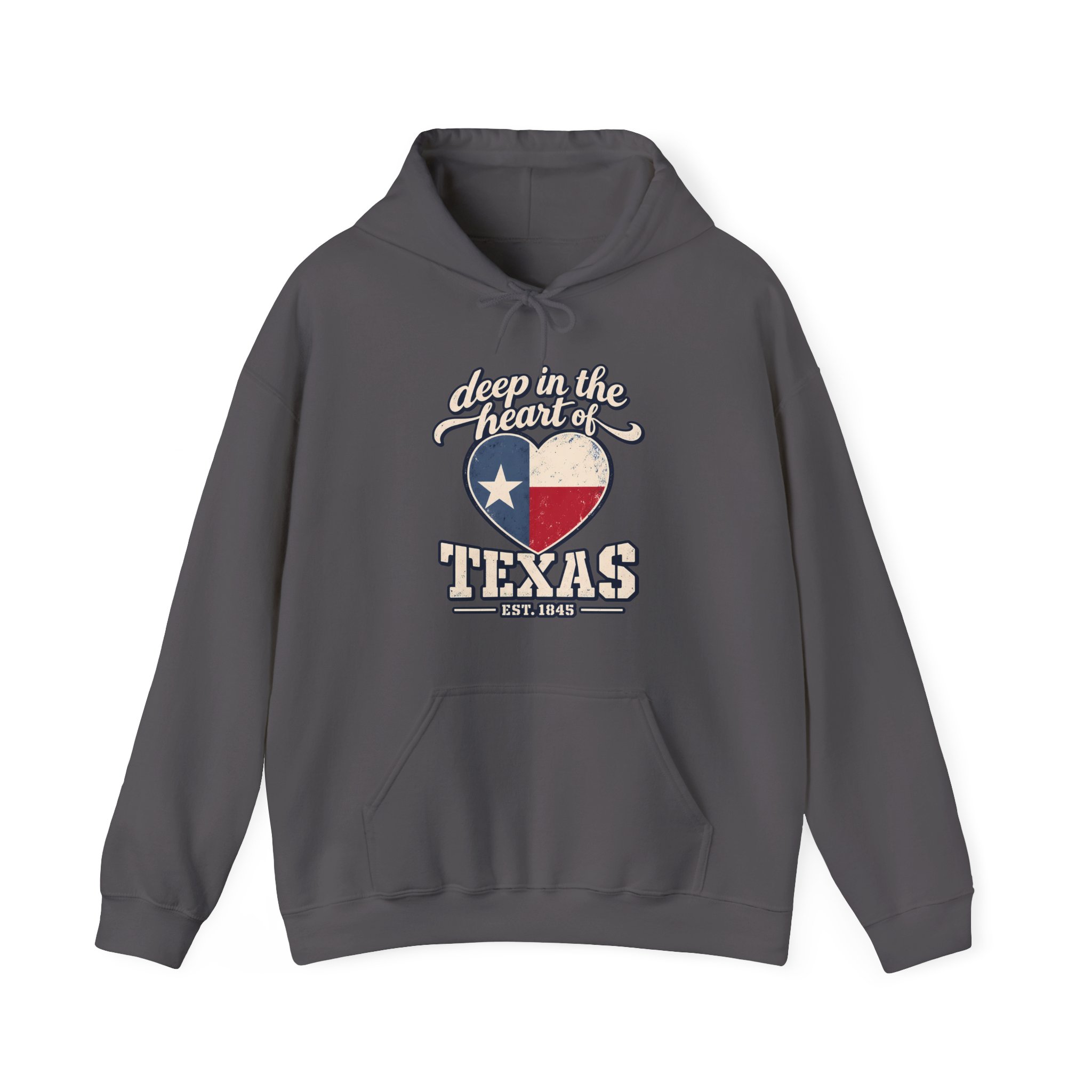 Deep in the Heart of Texas Hoodie in Charcoal, front view