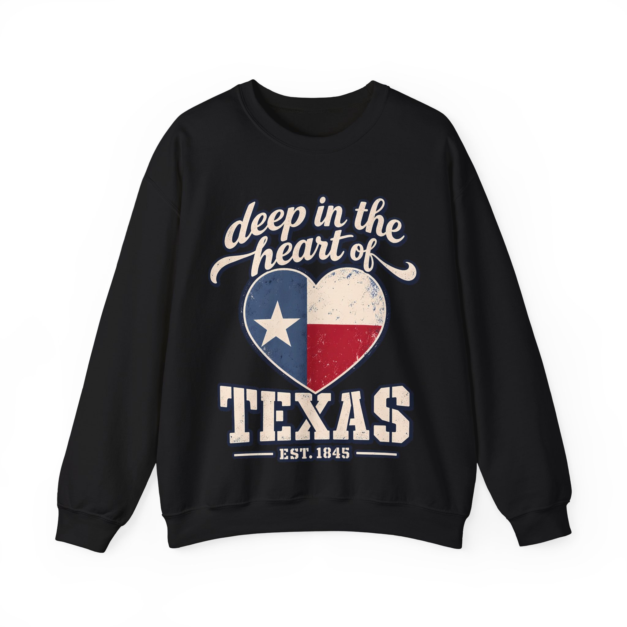 Deep in the Heart of Texas Crewneck Sweatshirt in Black, front view