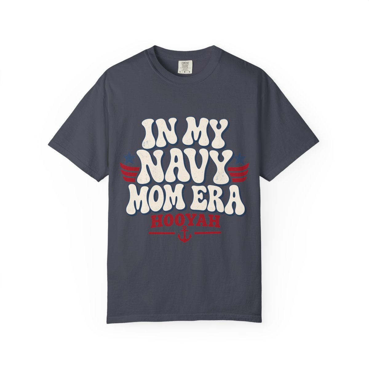 A flat lay of the In My Navy Mom Era tee