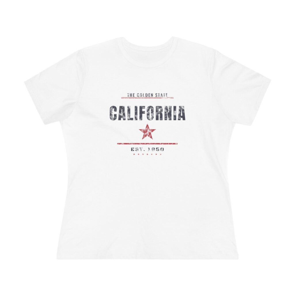 California Golden State Women's Relaxed Tee in White, front view