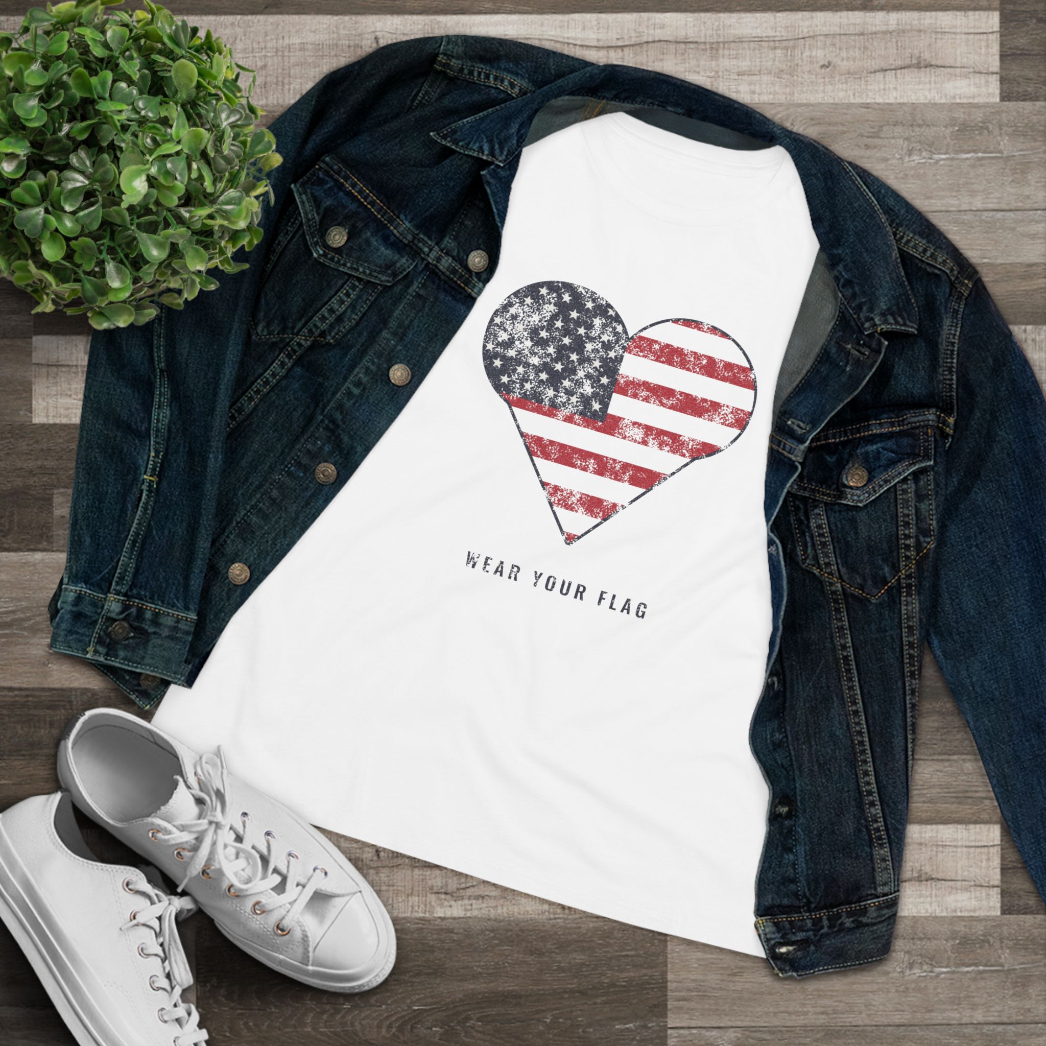 Flag Heart Women's Relaxed Tee in White