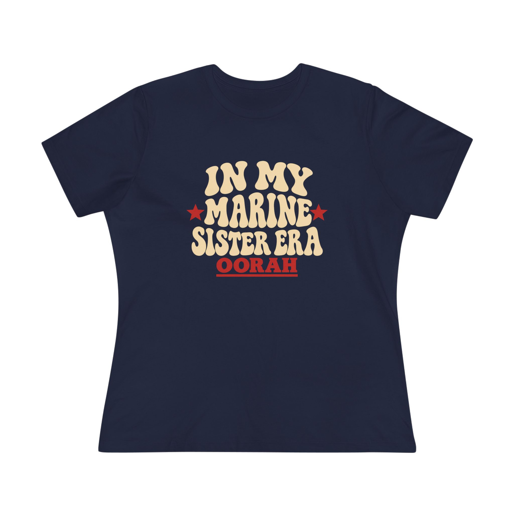 In My Marine Sister Era Women's Relaxed Tee in Navy, front view