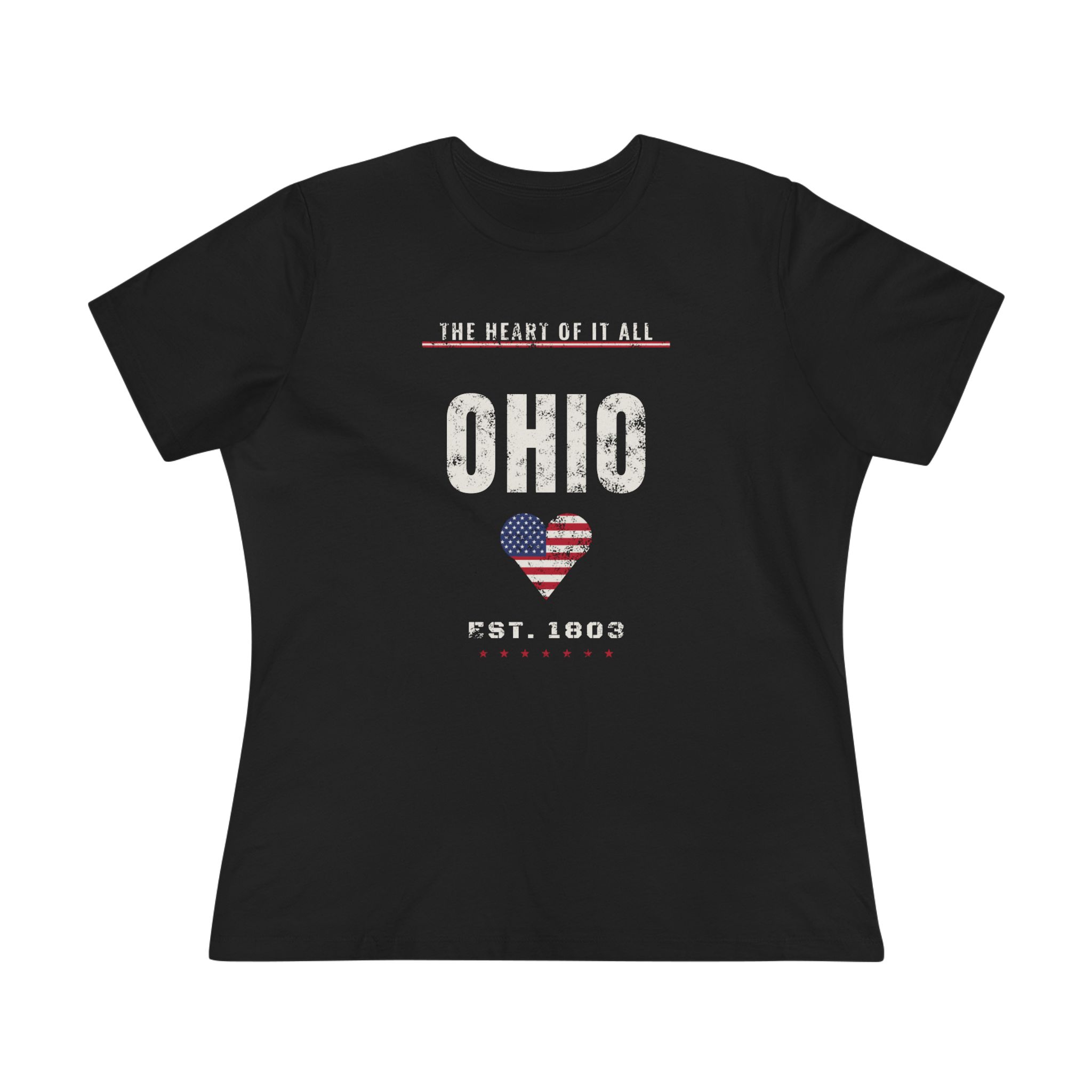 Ohio Heart of It All Women's Relaxed Tee in Black, front view