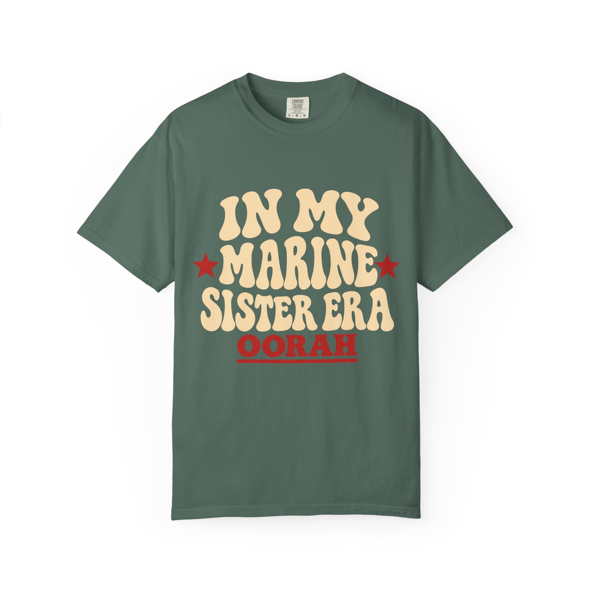 In My Marine Sister Era Comfort Colors Tee in Blue Spruce, front view