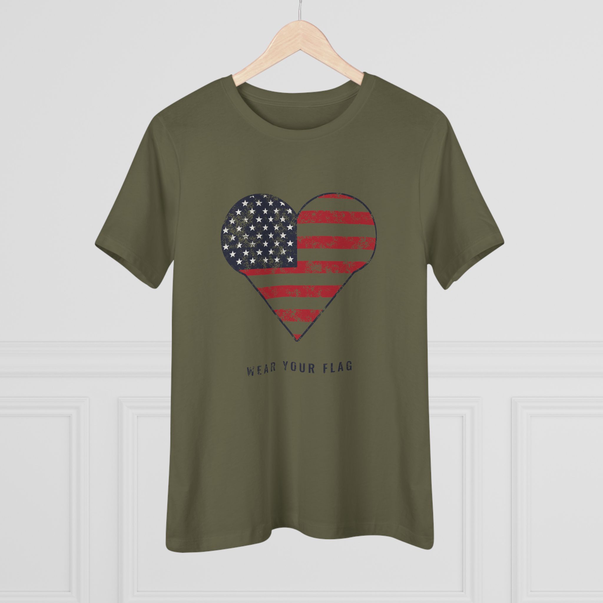 Flag Heart Women's Relaxed Tee in Military Green