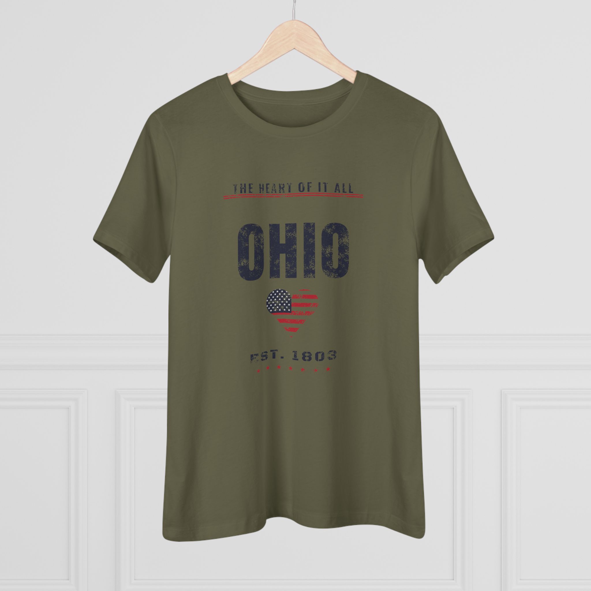 Ohio Heart of It All Women's Relaxed Tee in Military Green