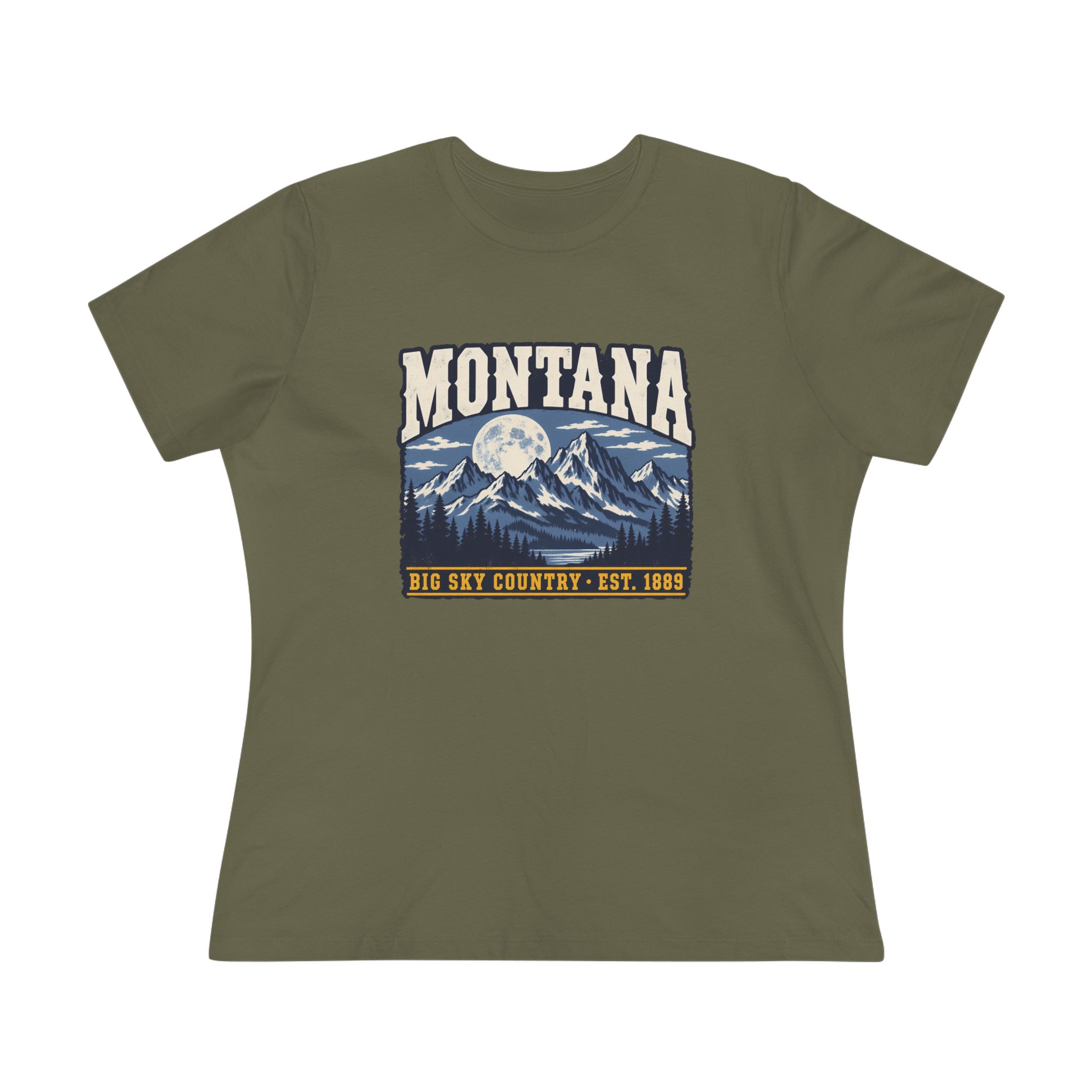Montana Big Sky Country Women's Relaxed Tee in Military Green, front view