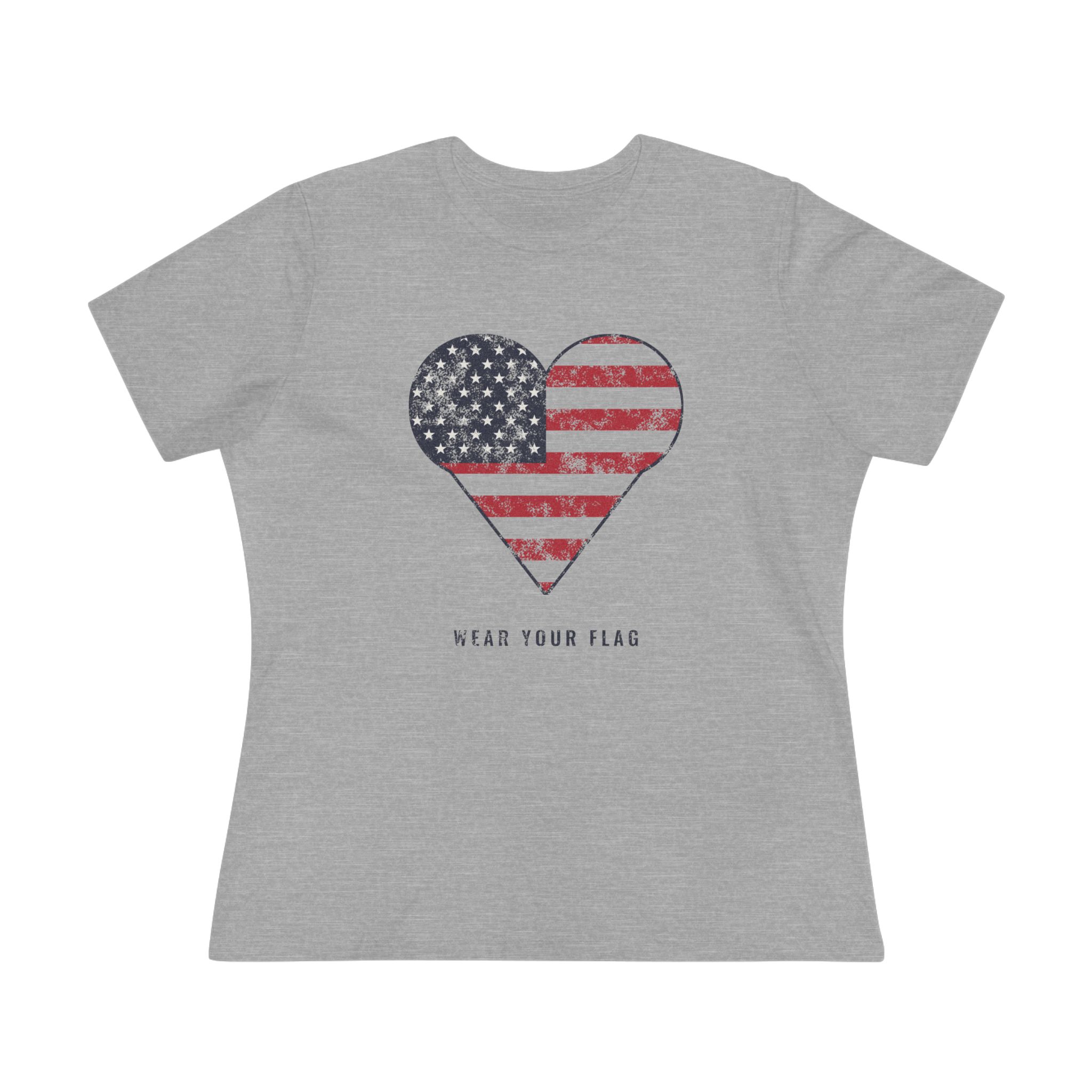 Flag Heart Women's Relaxed Tee in Athletic Heather, front view
