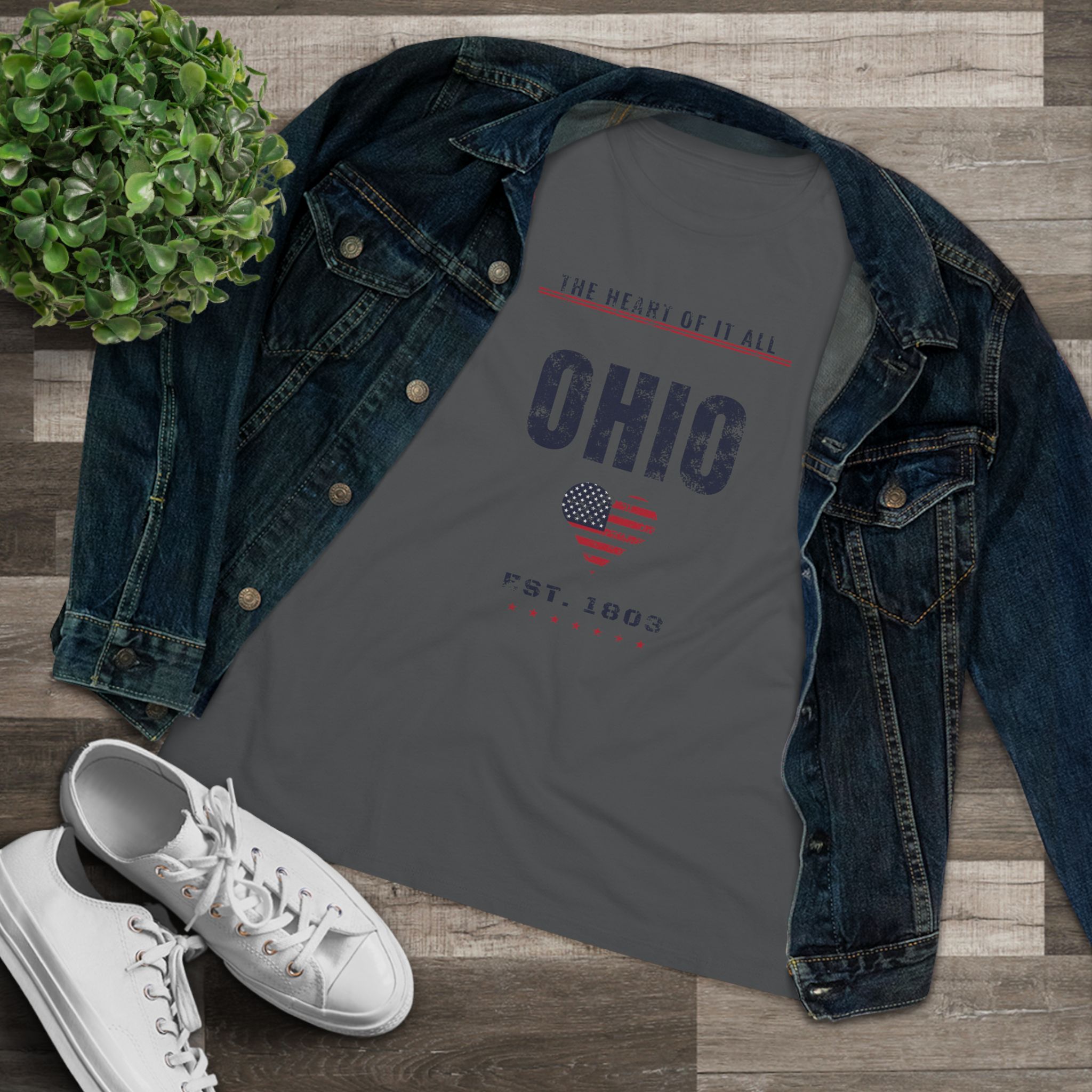 Ohio Heart of It All Women's Relaxed Tee in Asphalt