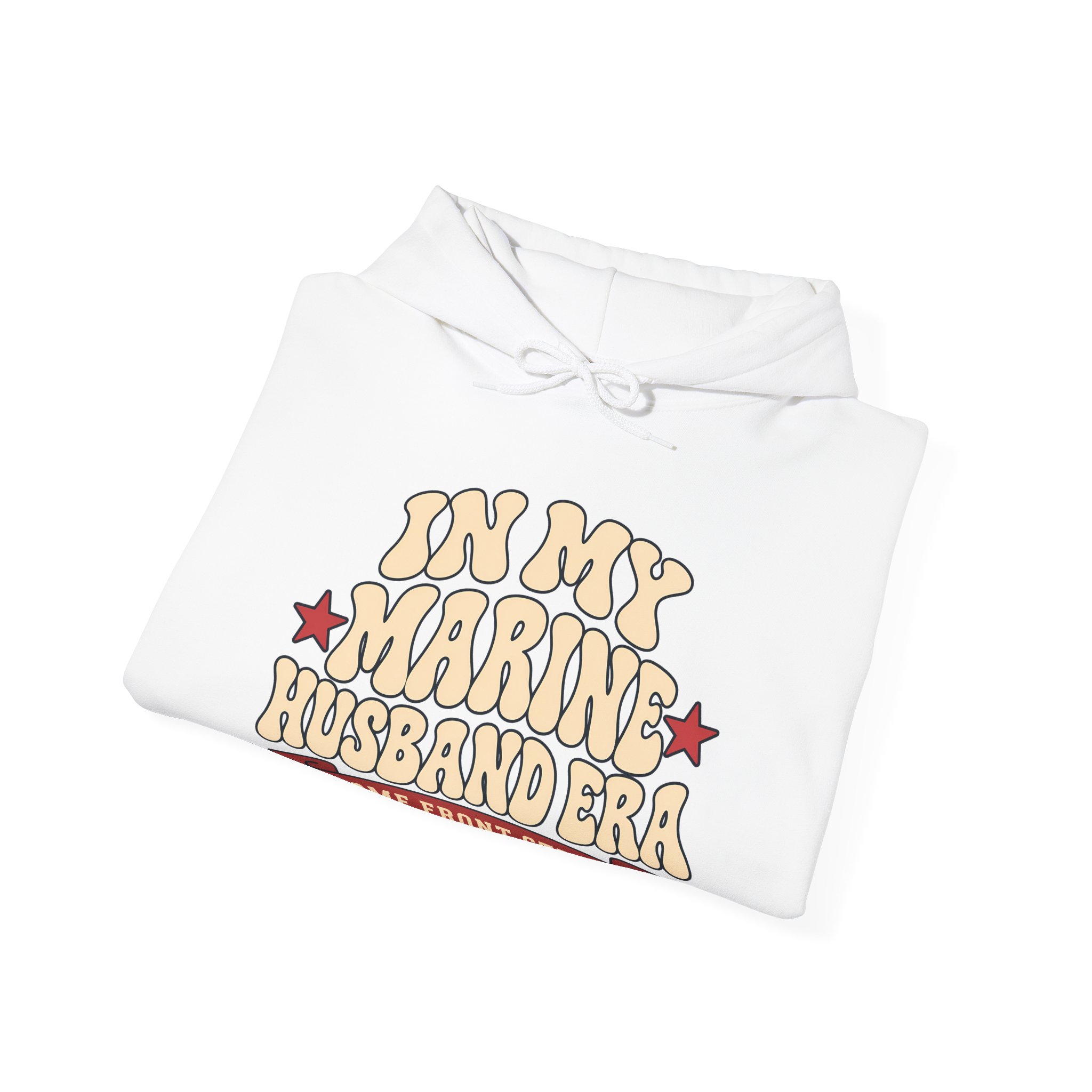 In My Marine Husband Era Hoodie in White, folded