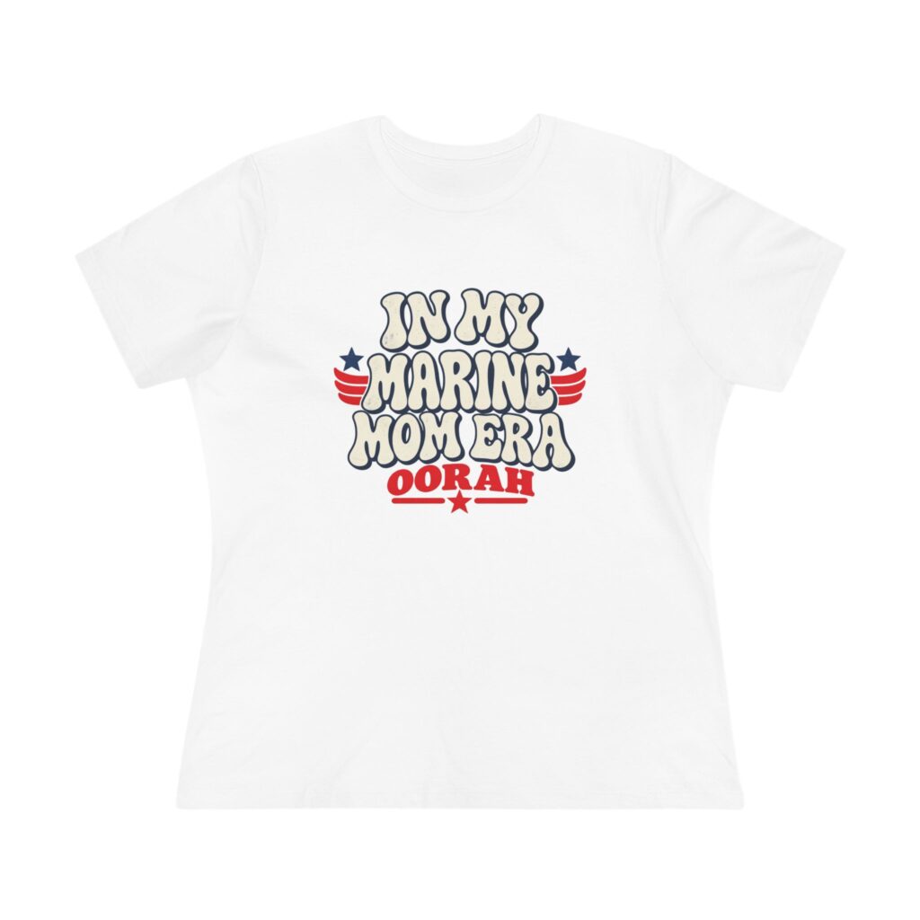 In My Marine Mom Era Women's Relaxed Tee in White, front view