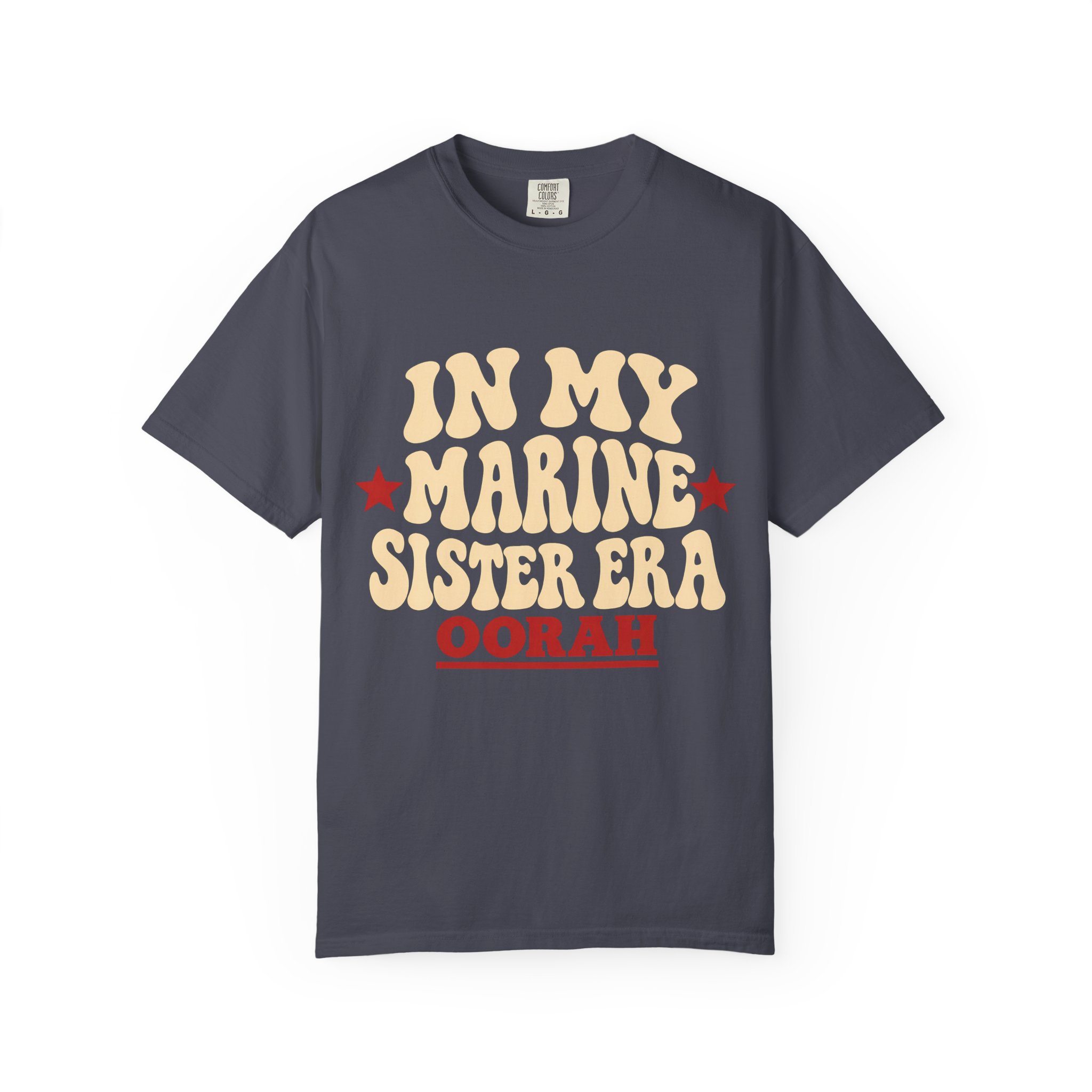 In My Marine Sister Era Comfort Colors Tee in Navy, front view