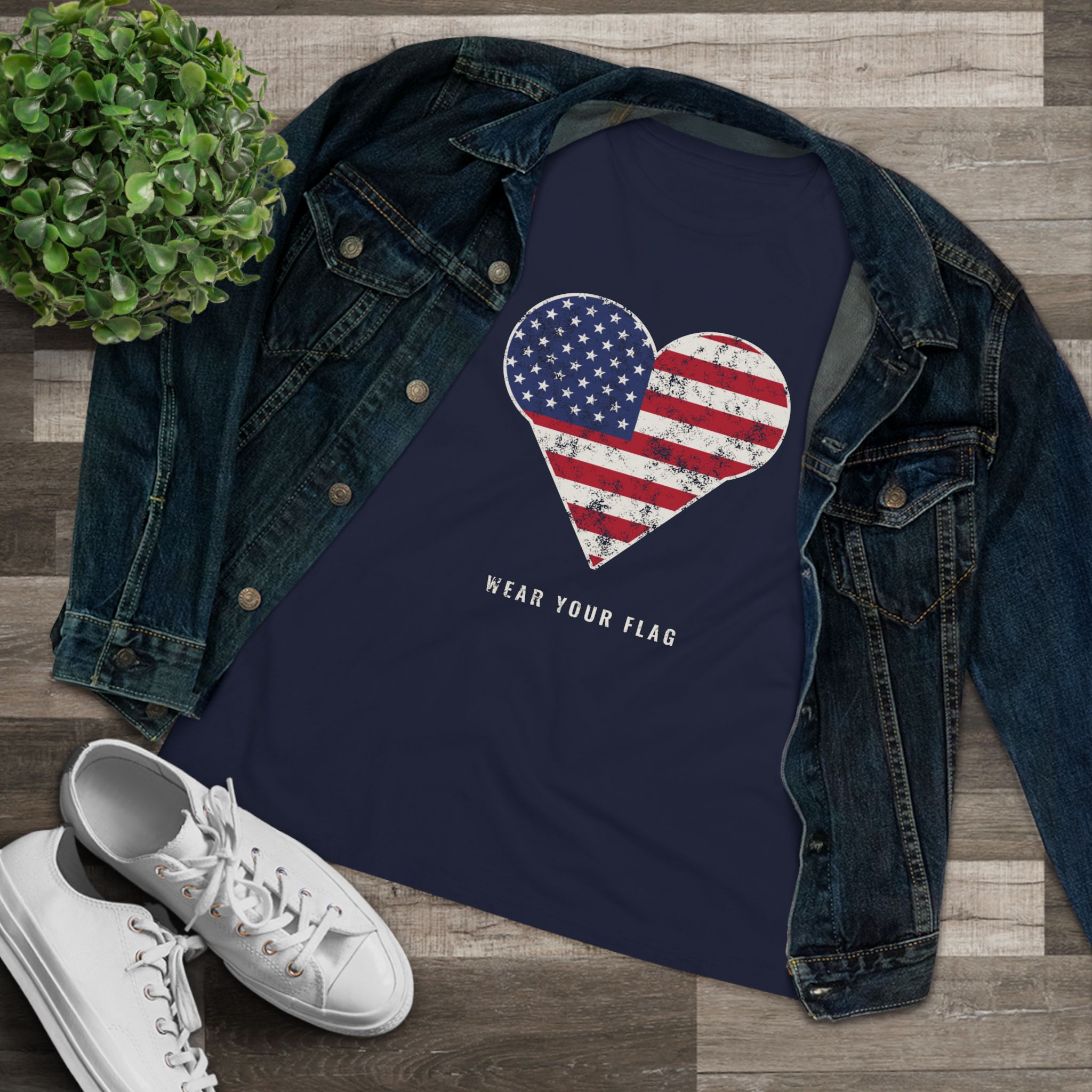 Flag Heart Women's Relaxed Tee in Navy