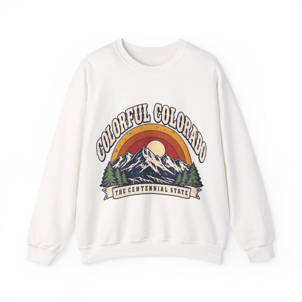 Colorful Colorado Crewneck Sweatshirt in White, front view
