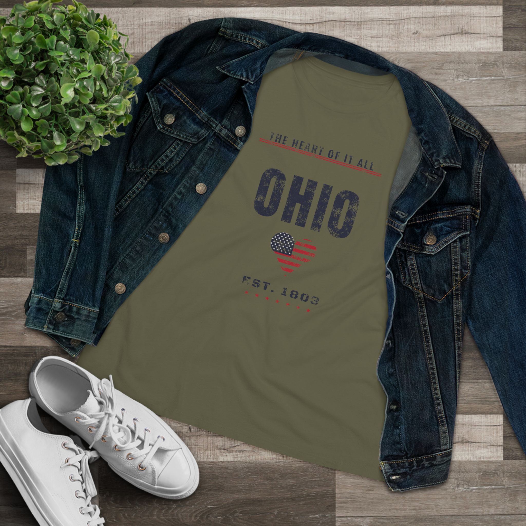 Ohio Heart of It All Women's Relaxed Tee in Military Green