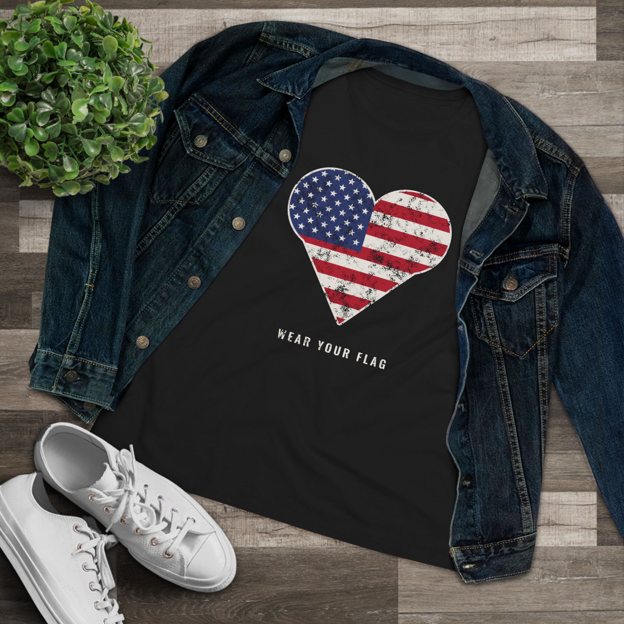 Flag Heart Women's Relaxed Tee in Black