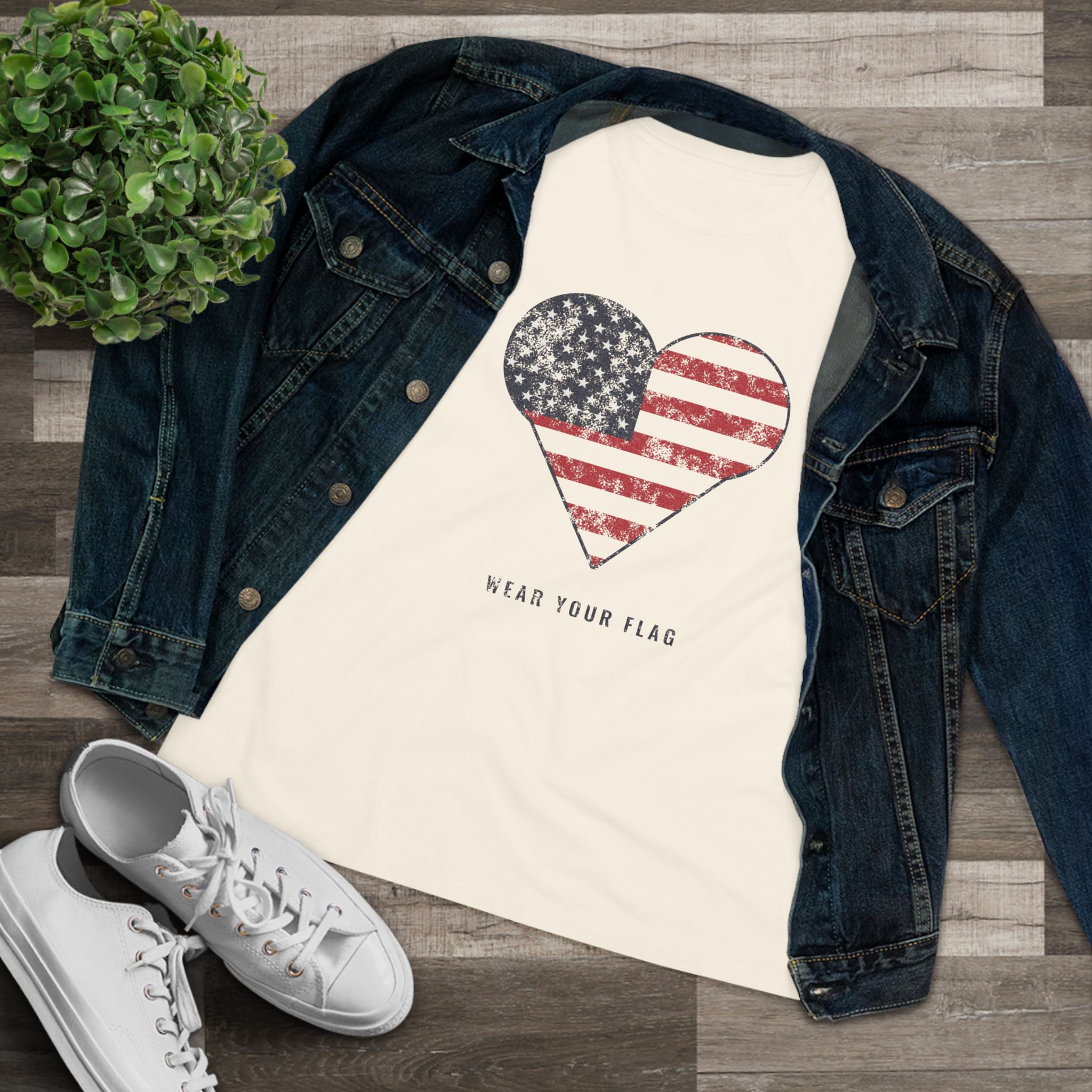 Flag Heart Women's Relaxed Tee in Natural