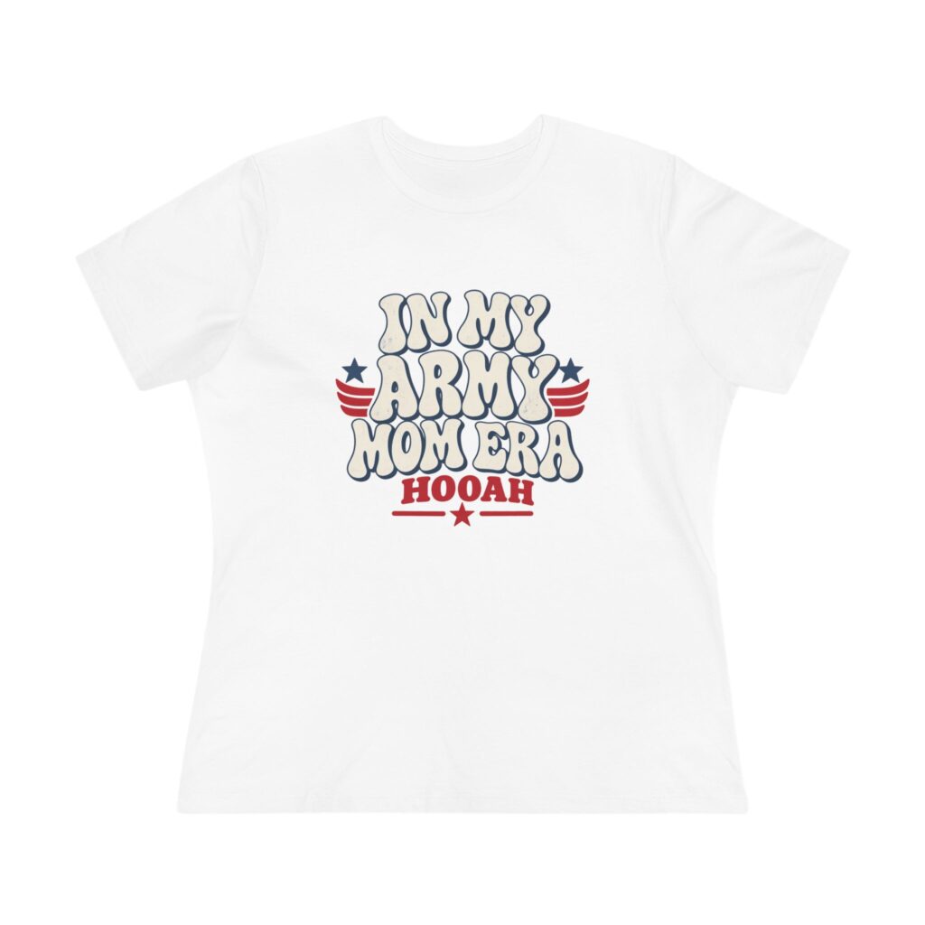 In My Army Mom Era Women's Relaxed Tee in White, front view