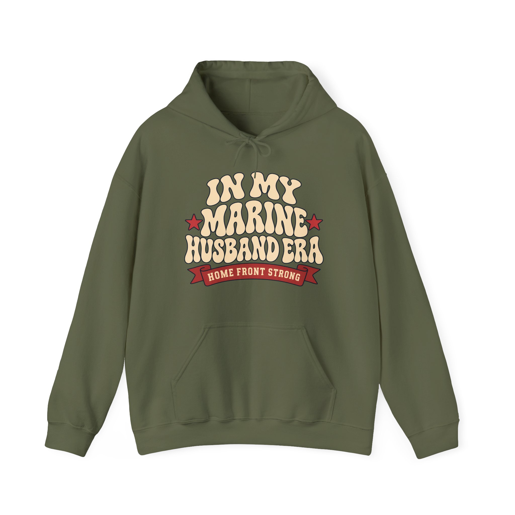 In My Marine Husband Era Hoodie in Military Green, front view