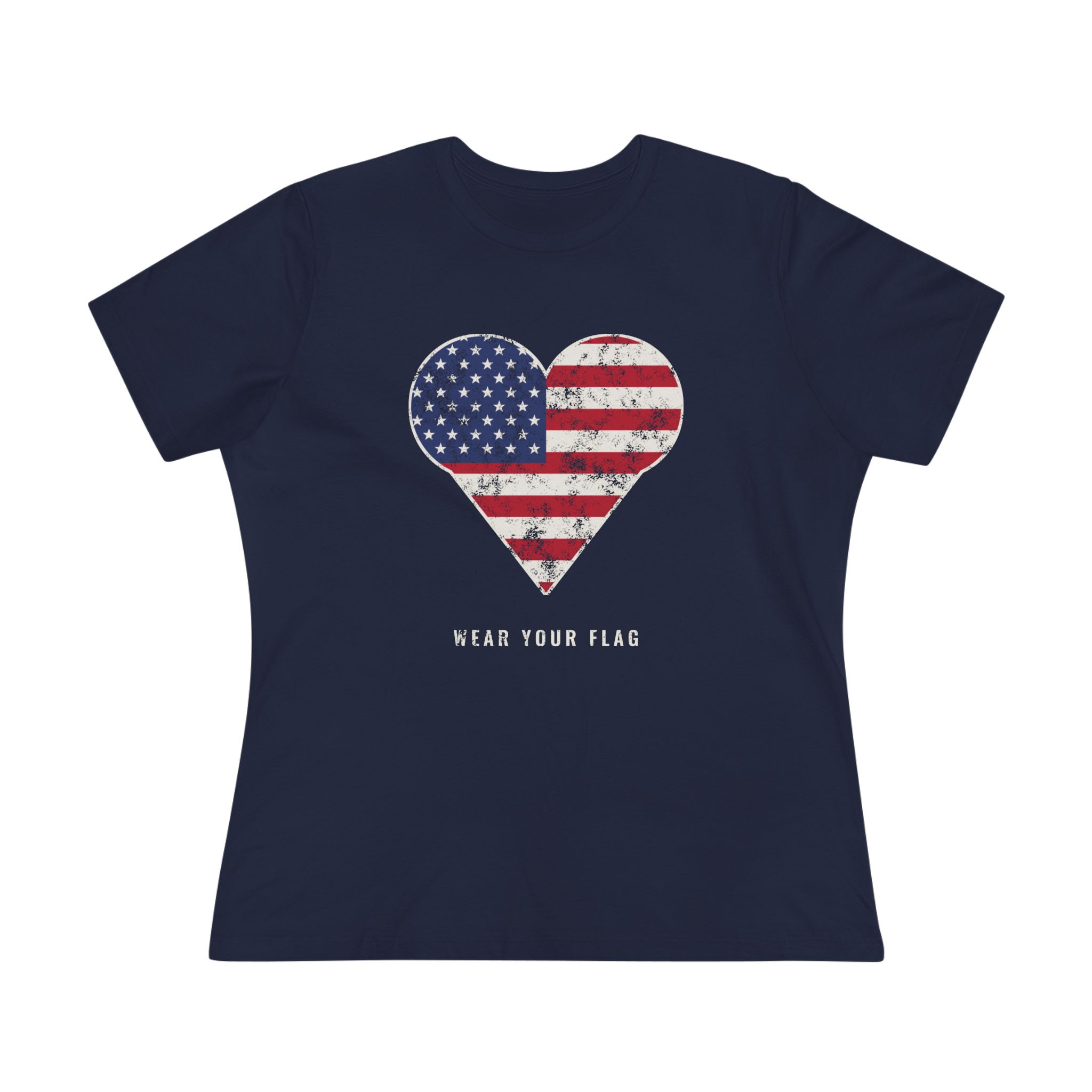 Flag Heart Women's Relaxed Tee in Navy, front view