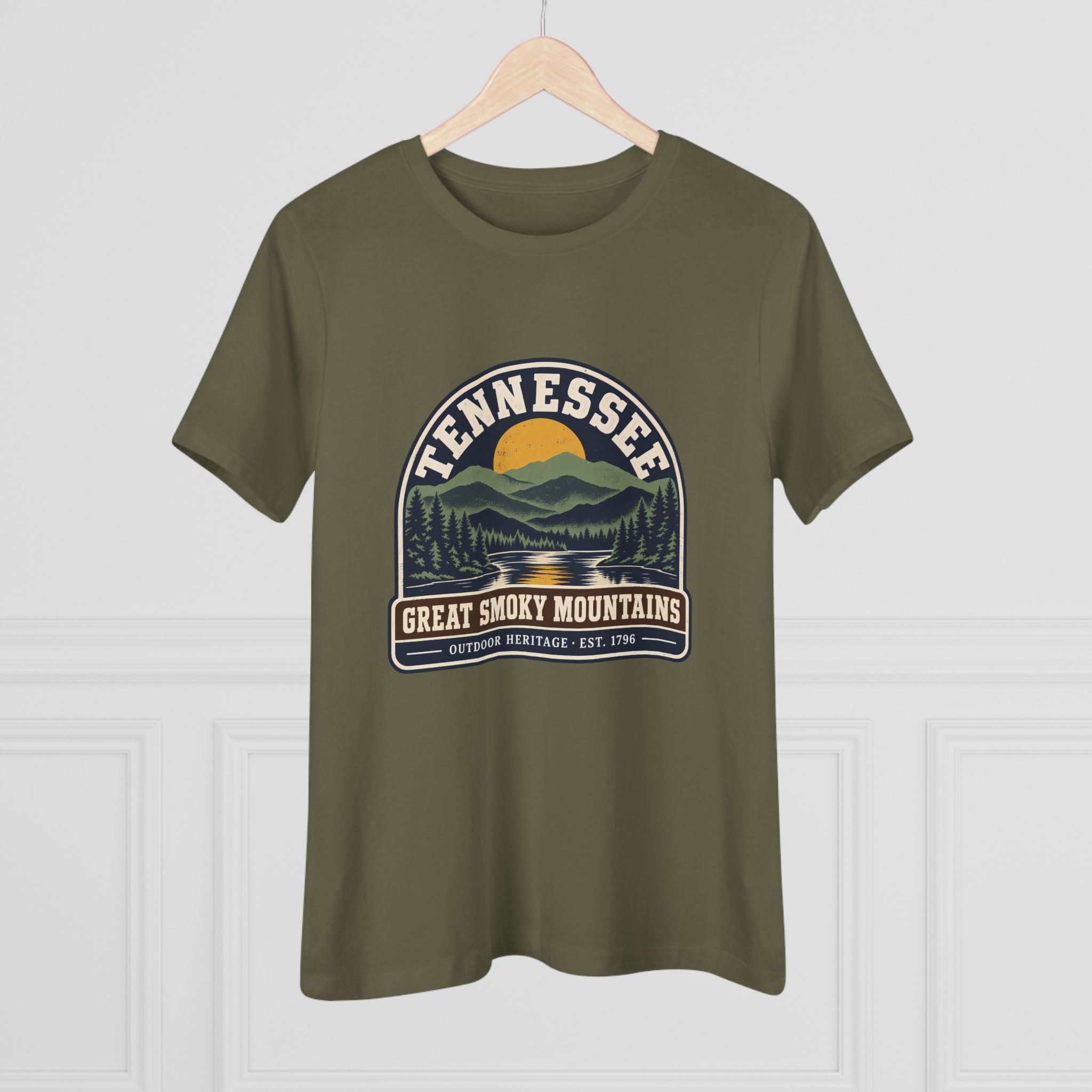 Tennessee Great Smoky Mountains Women's Relaxed Tee in Military Green
