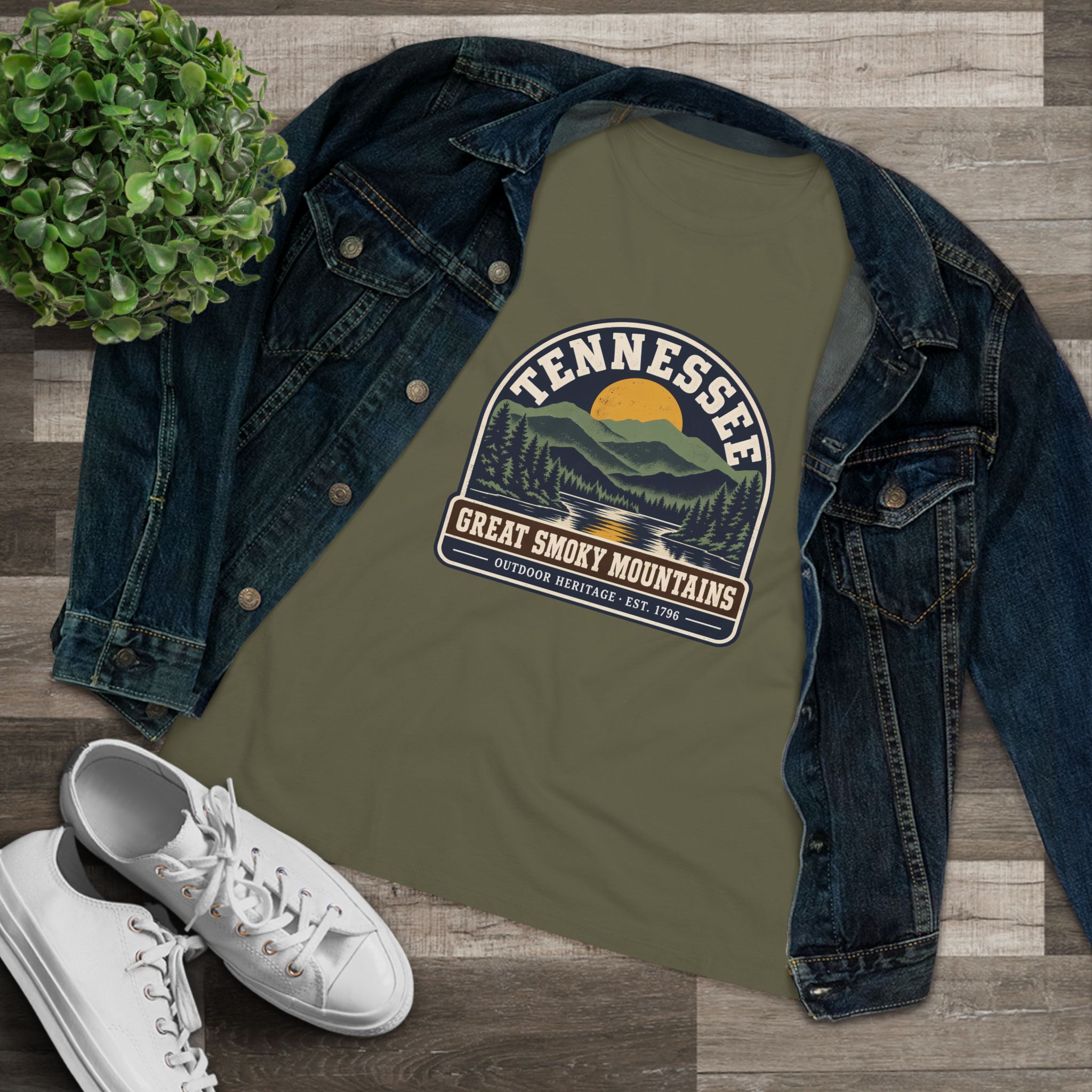 Tennessee Great Smoky Mountains Women's Relaxed Tee in Military Green