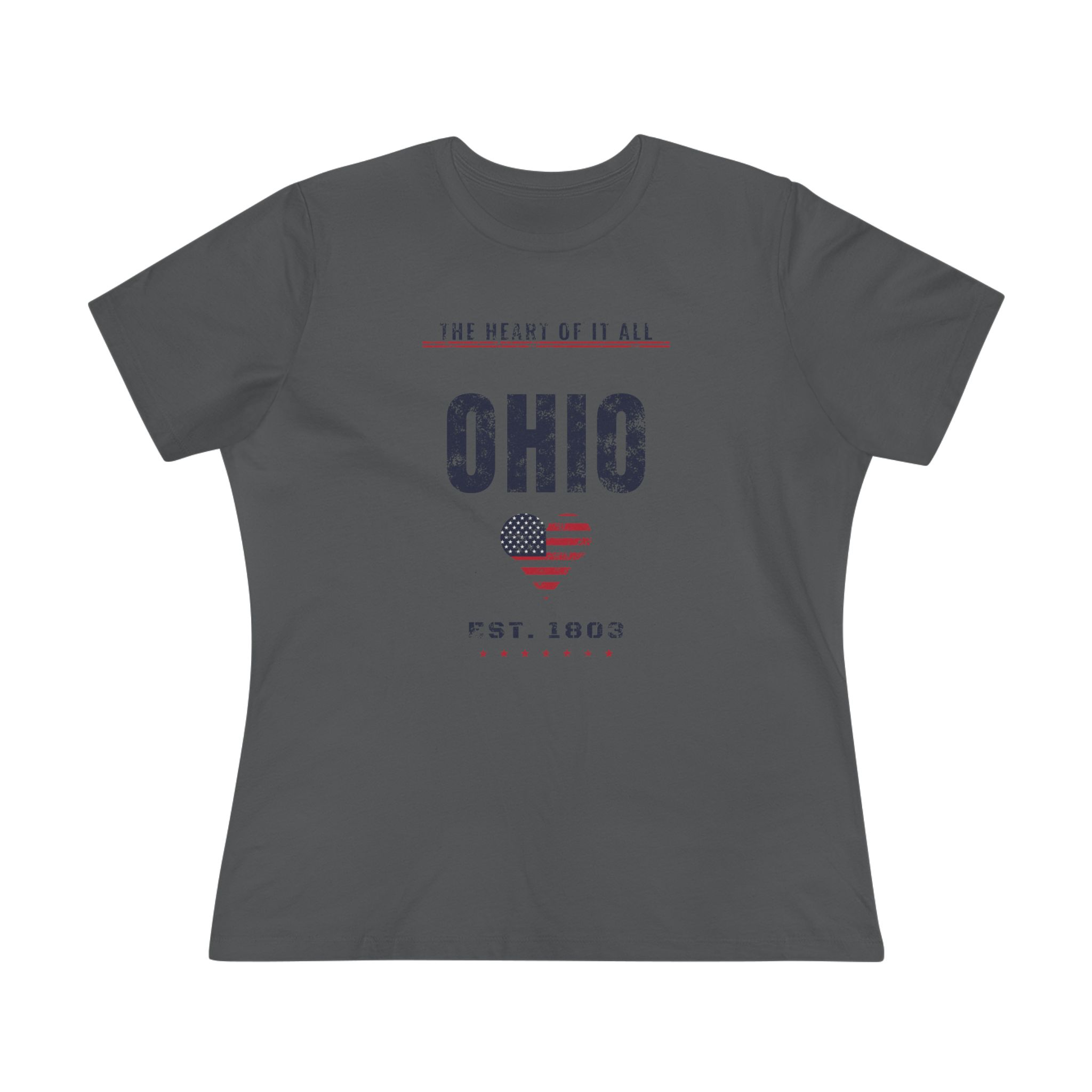 Ohio Heart of It All Women's Relaxed Tee in Asphalt, front view
