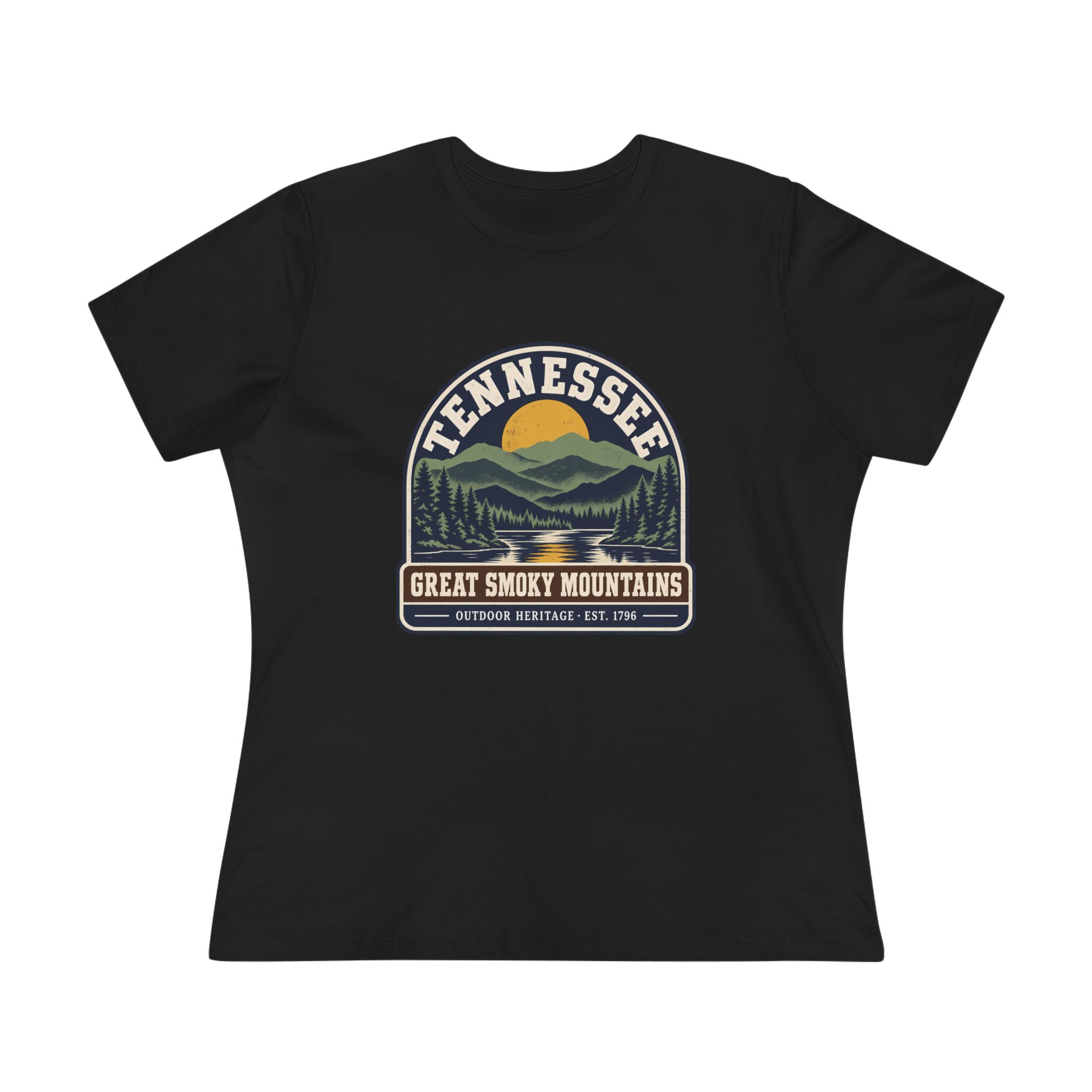 Tennessee Great Smoky Mountains Women's Relaxed Tee in Black, front view