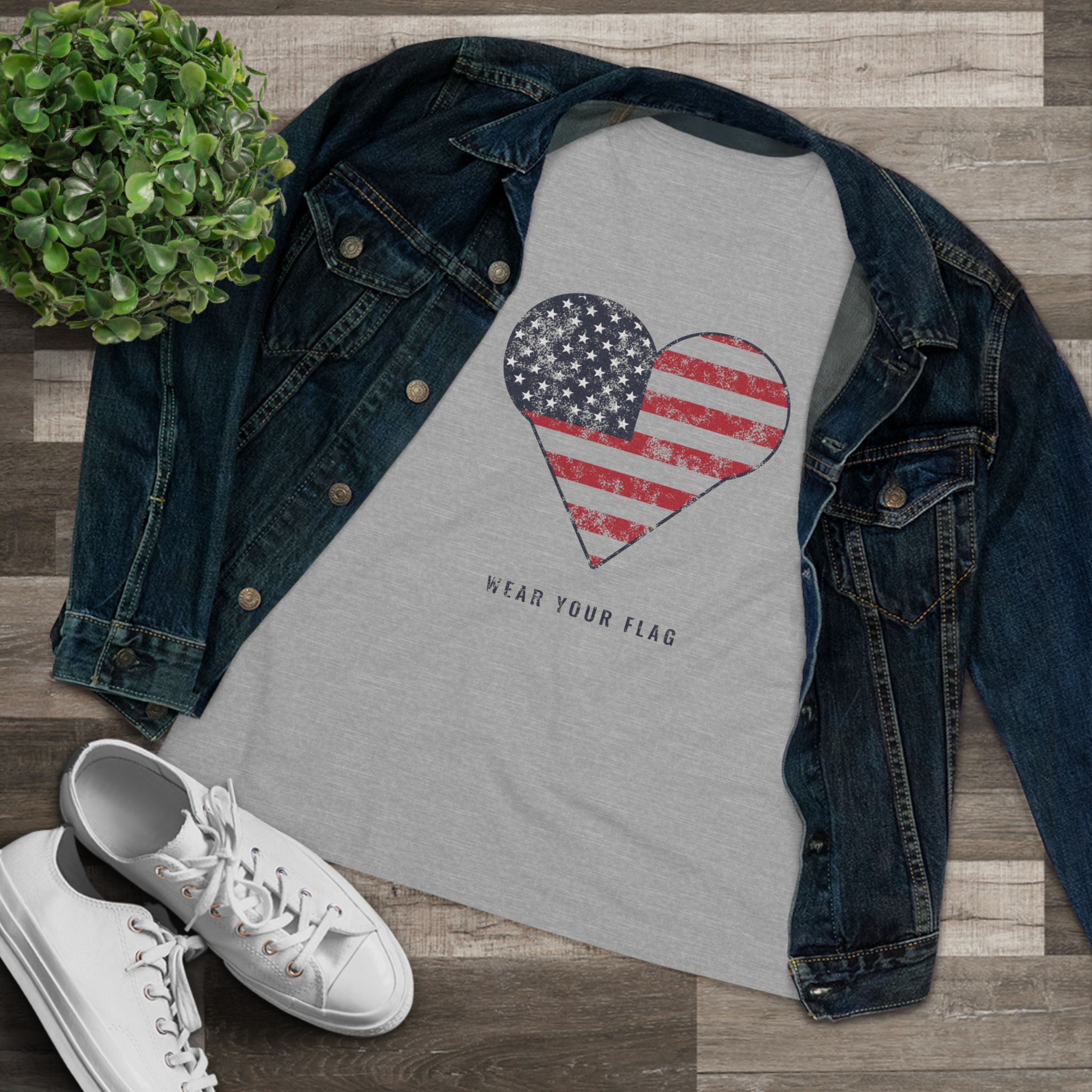 Flag Heart Women's Relaxed Tee in Athletic Heather