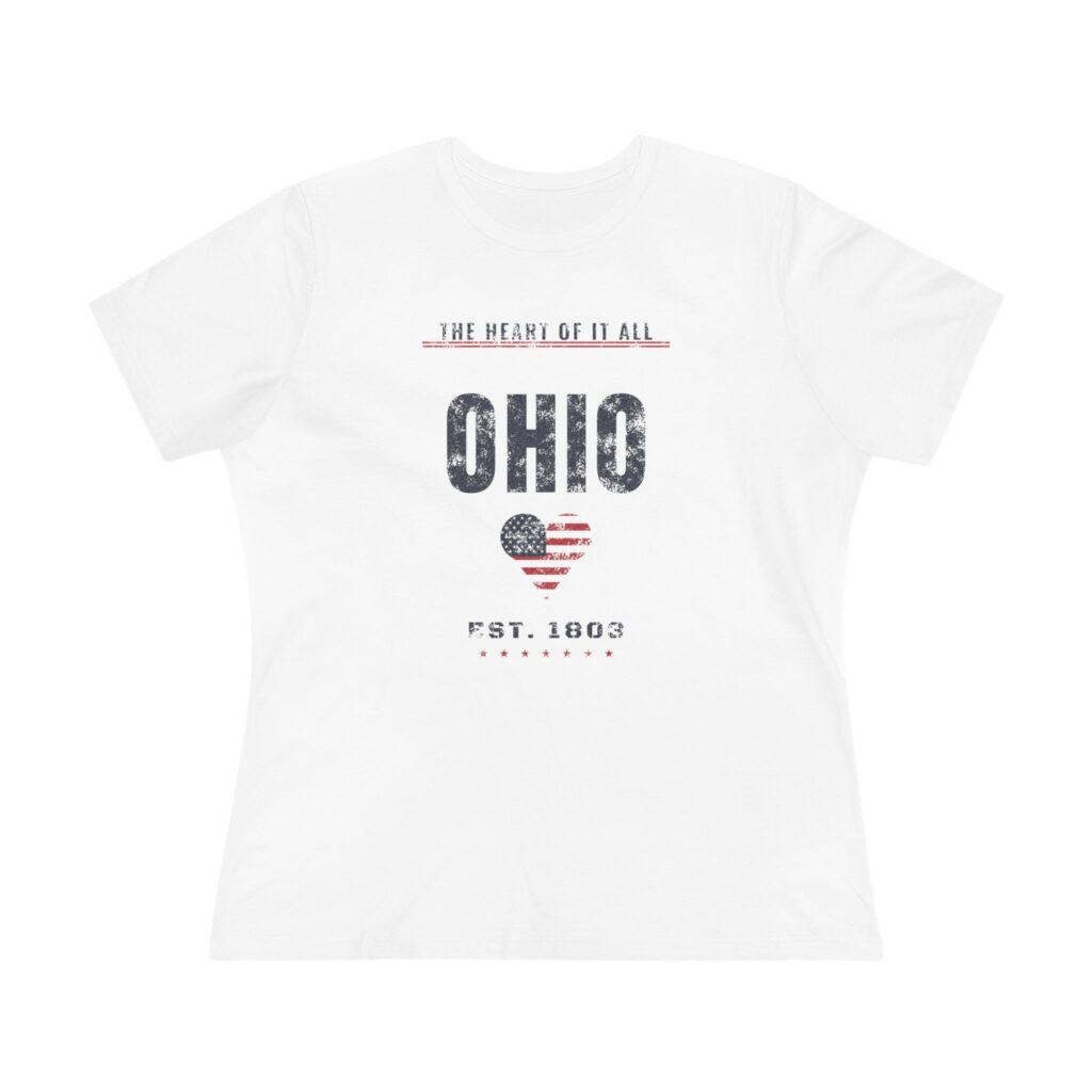 Ohio Heart of It All Women's Relaxed Tee in White, front view
