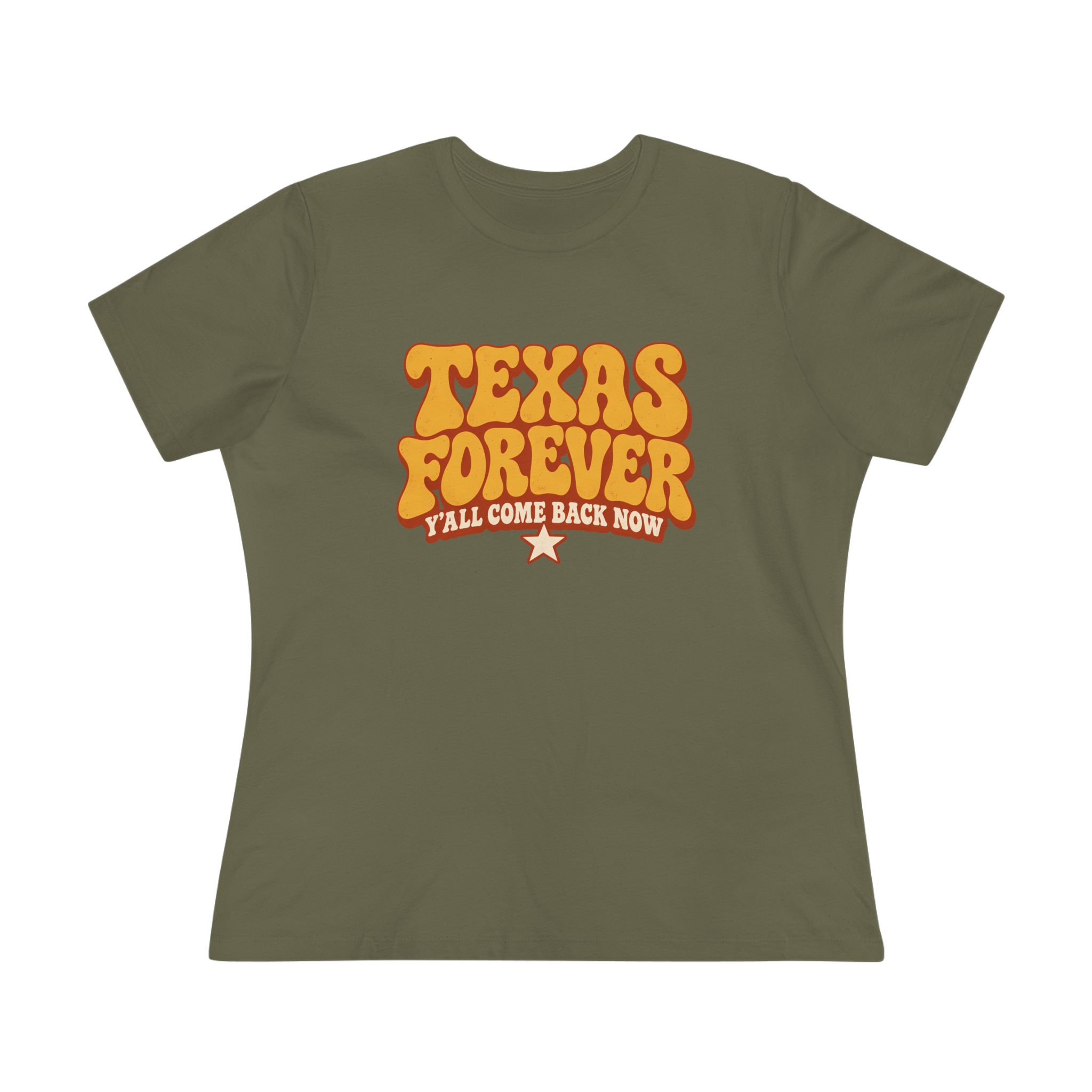 Texas Forever Women's Relaxed Tee in Military Green, front view