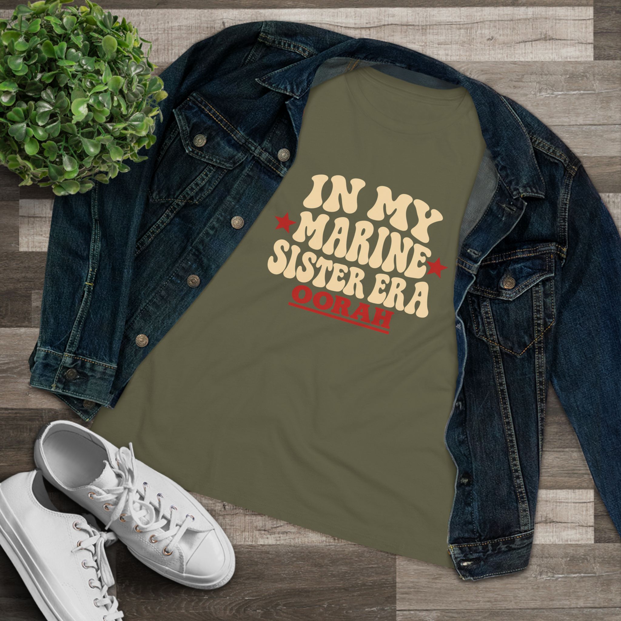 In My Marine Sister Era Women's Relaxed Tee in Military Green