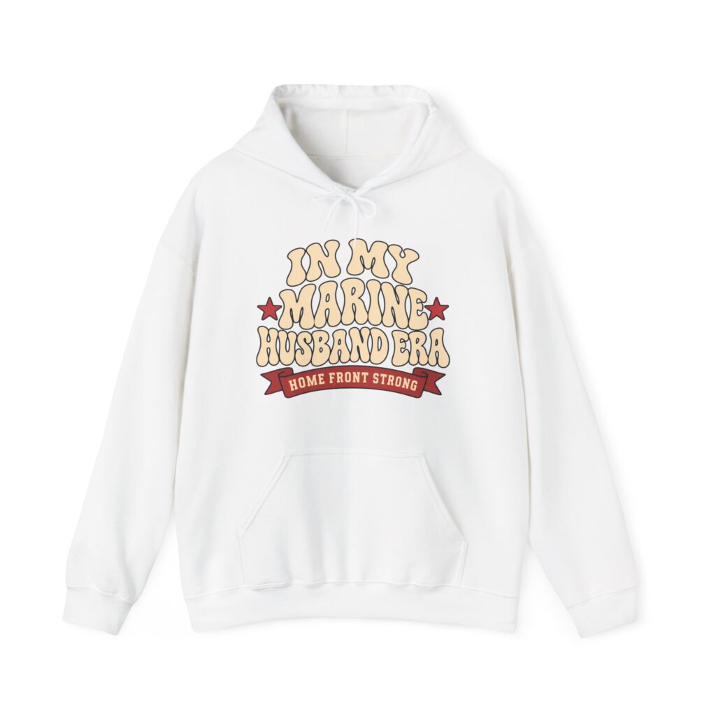 In My Marine Husband Era Hoodie in White, front view