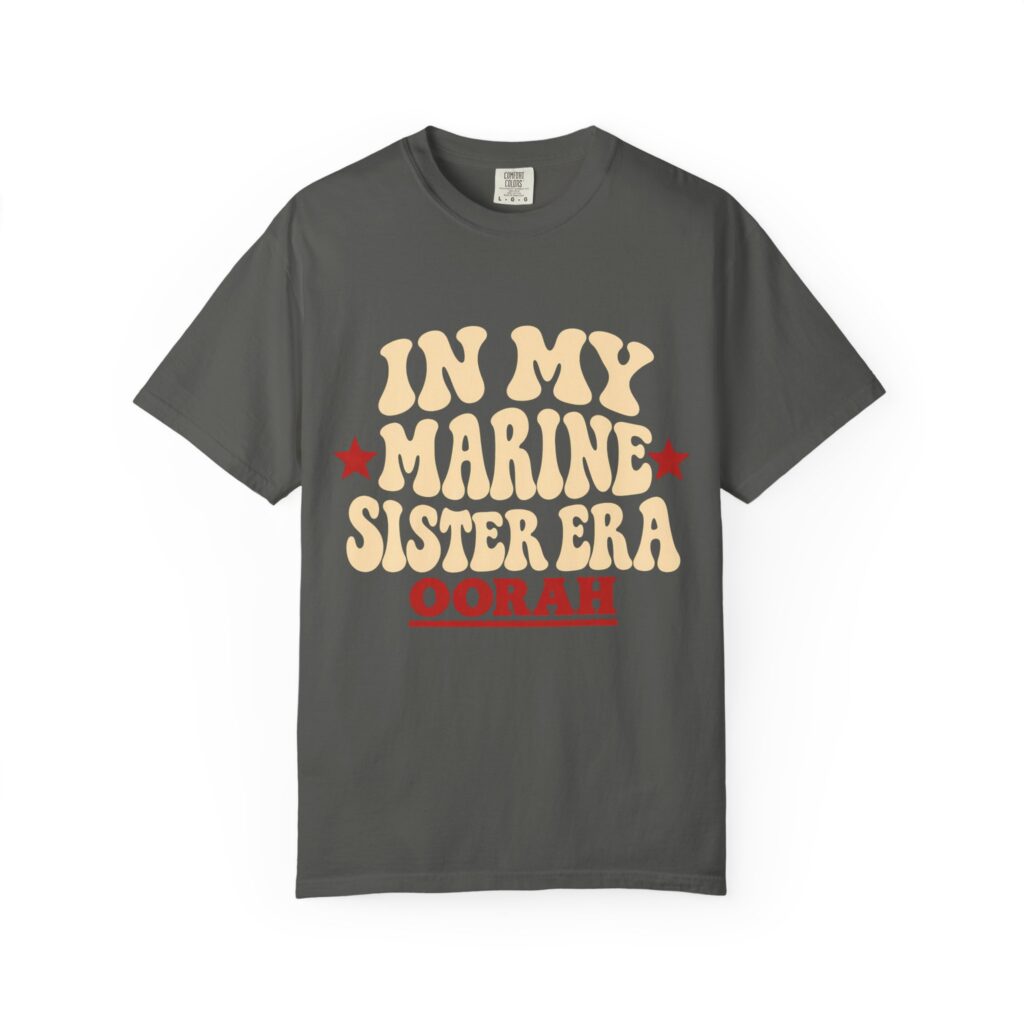 In My Marine Sister Era Comfort Colors Tee in Pepper, front view