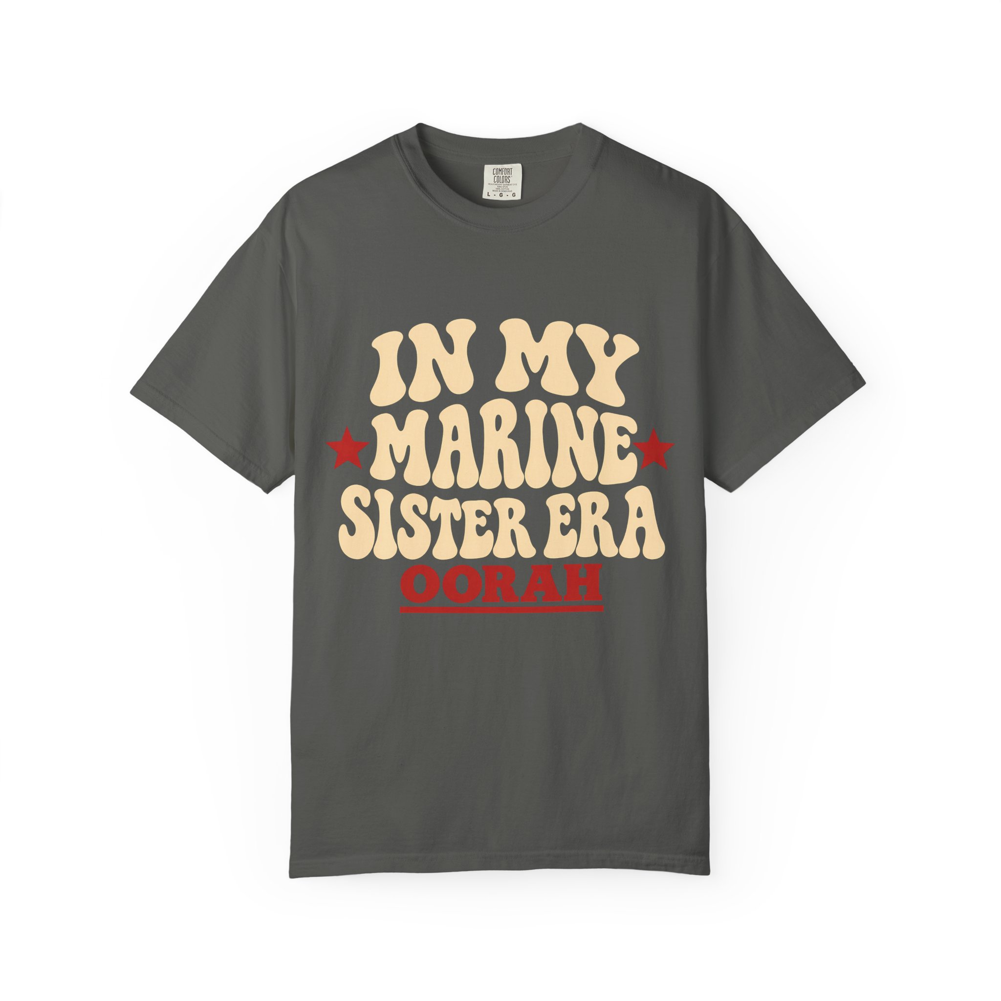 In My Marine Sister Era Comfort Colors Tee in Pepper, front view