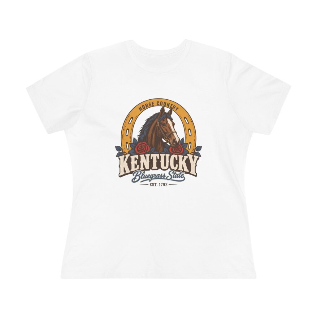 Kentucky Horse Country Women's Relaxed Tee in White, front view