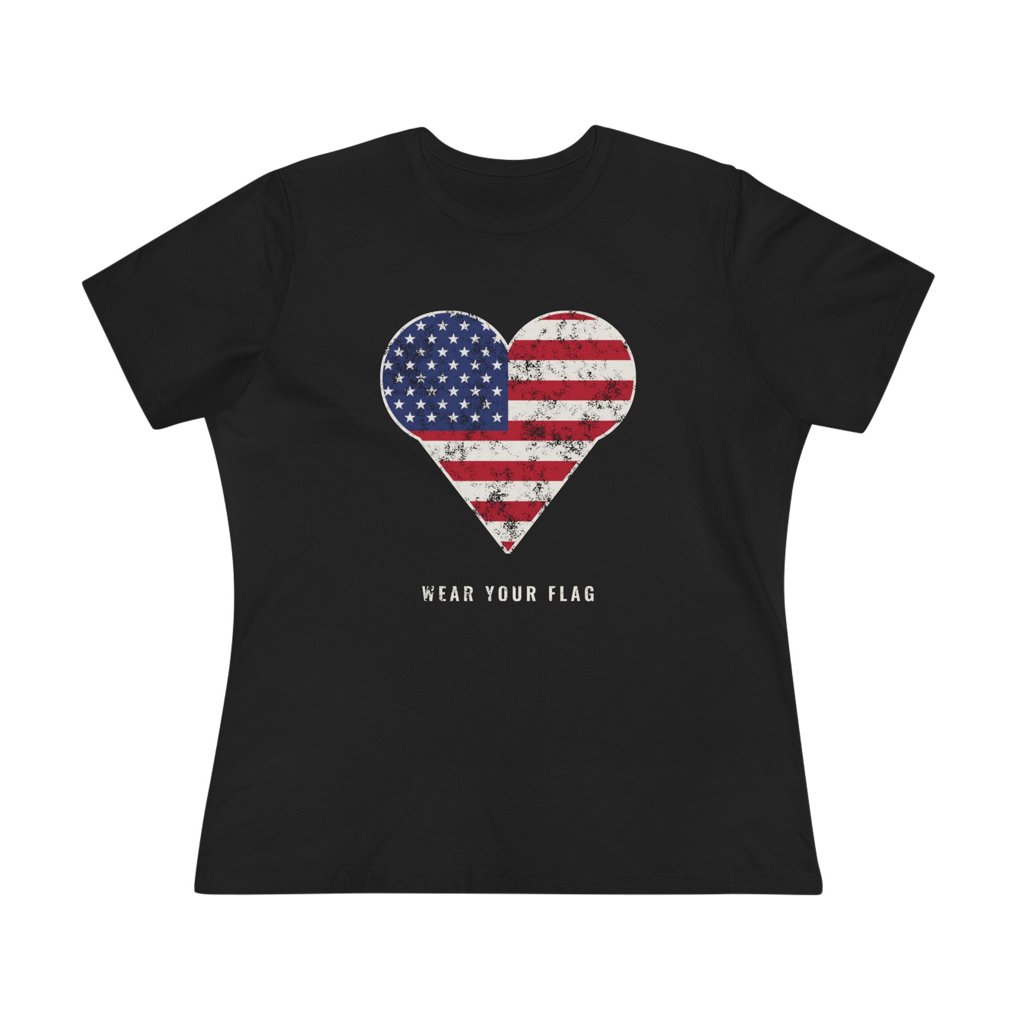 Flag Heart Women's Relaxed Tee in Black, front view