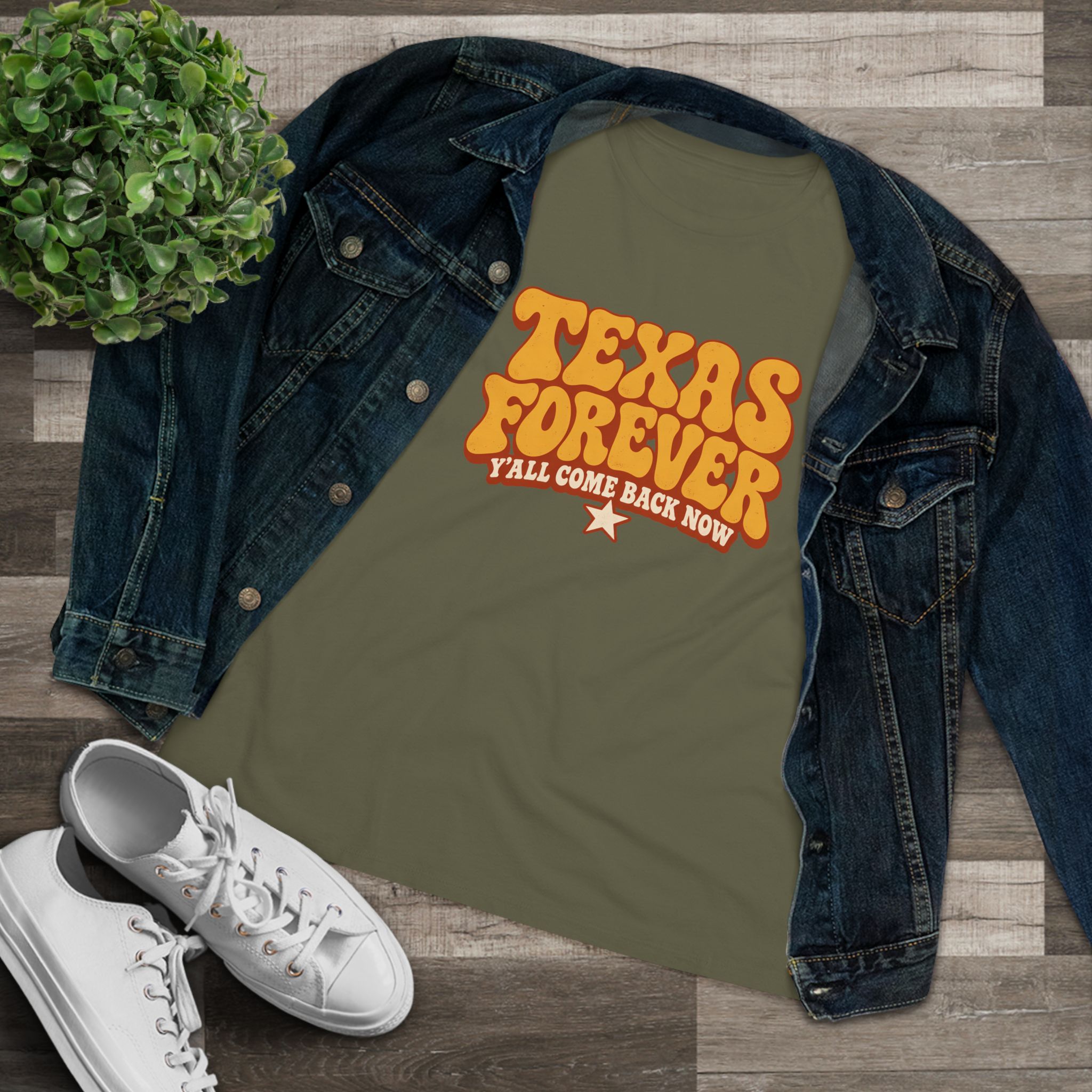 Texas Forever Women's Relaxed Tee in Military Green